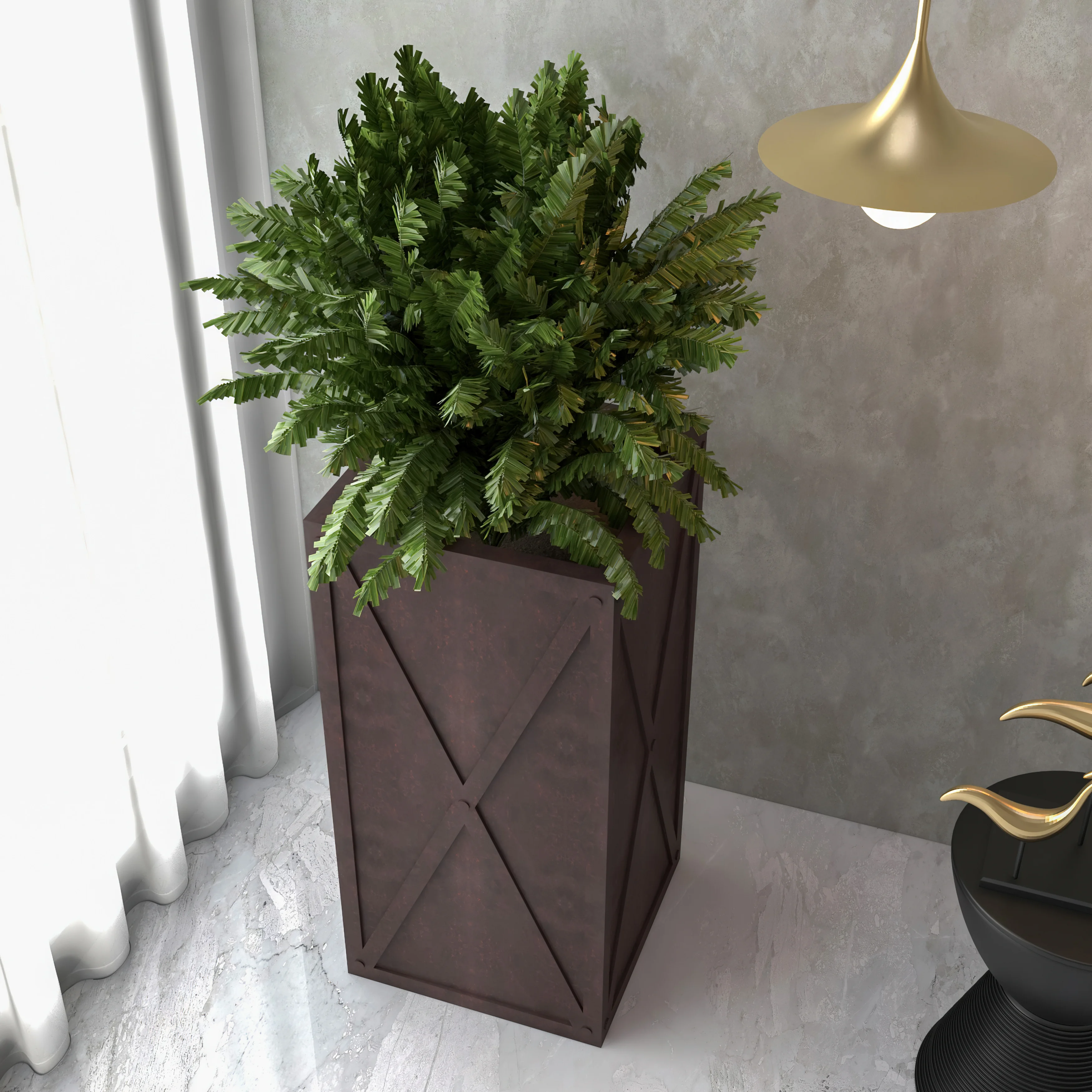 Papyrus Series Rectangle Fiber Stone Planter in Brown 14.2 x 14.2, 29 High