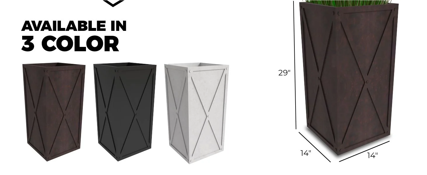 Papyrus Series Rectangle Fiber Stone Planter in Brown 14.2 x 14.2, 29 High