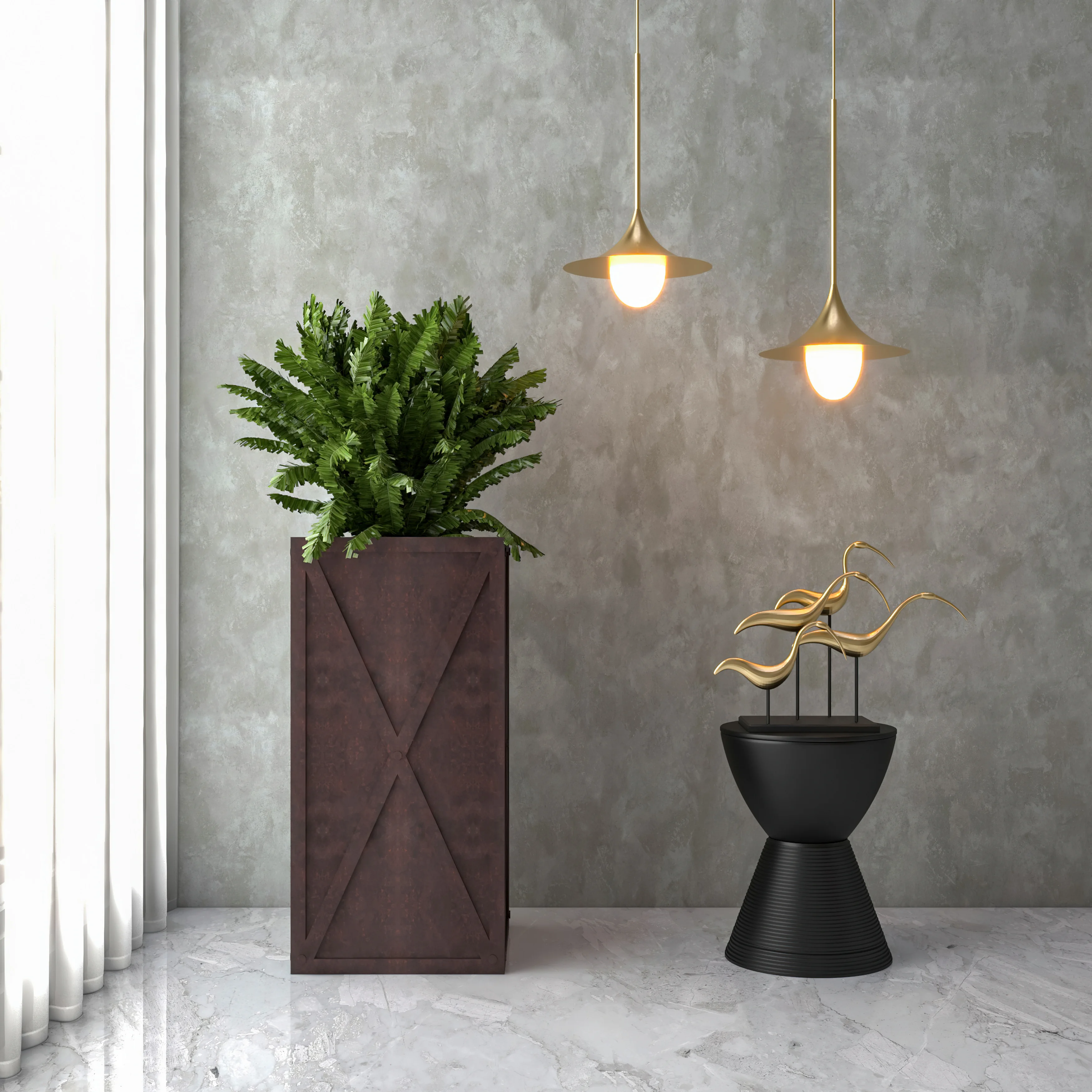 Papyrus Series Rectangle Fiber Stone Planter in Brown 14.2 x 14.2, 29 High