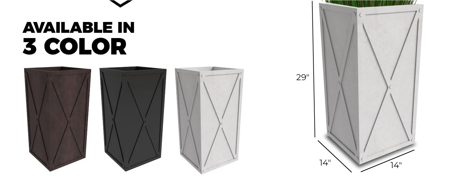 Papyrus Series Rectangle Fiber Stone Planter in White 14.2 x 14.2, 29 High