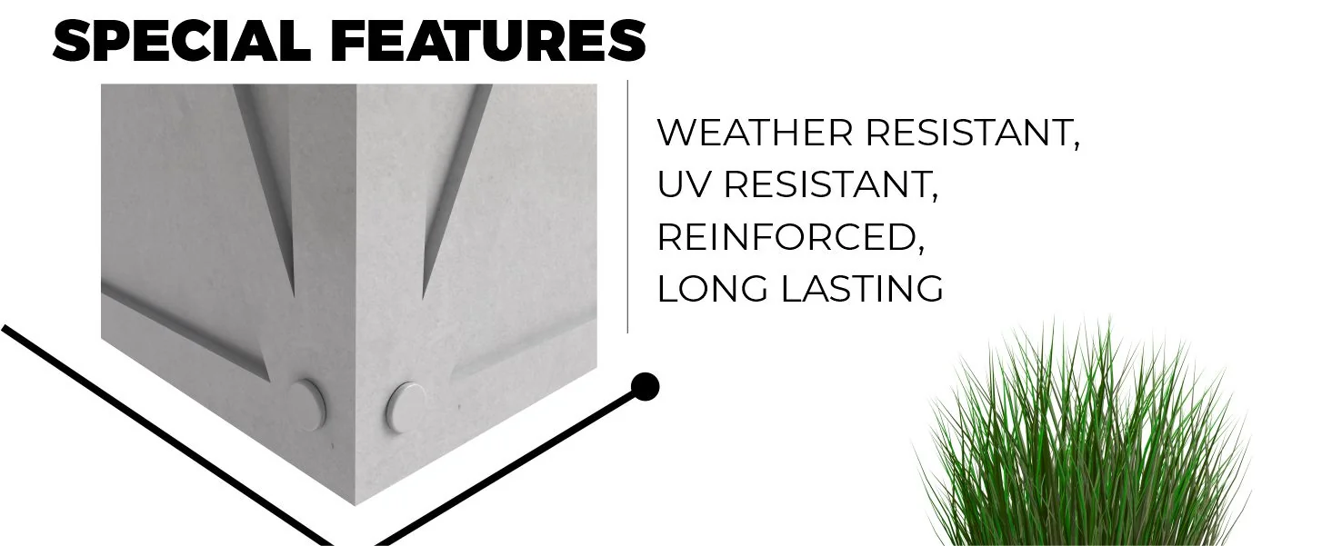 Papyrus Series Rectangle Fiber Stone Planter in White 14.2 x 14.2, 29 High