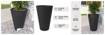 Pebble Series Poly Stone Planter 23.6." Dia 31.5" High in Black