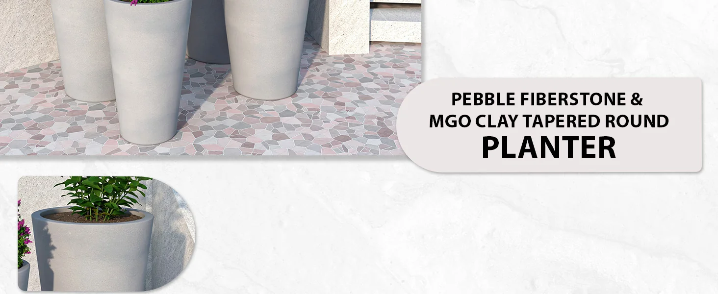 Pebble Series Poly Stone Planter 23.6." Dia 31.5" High in Grey