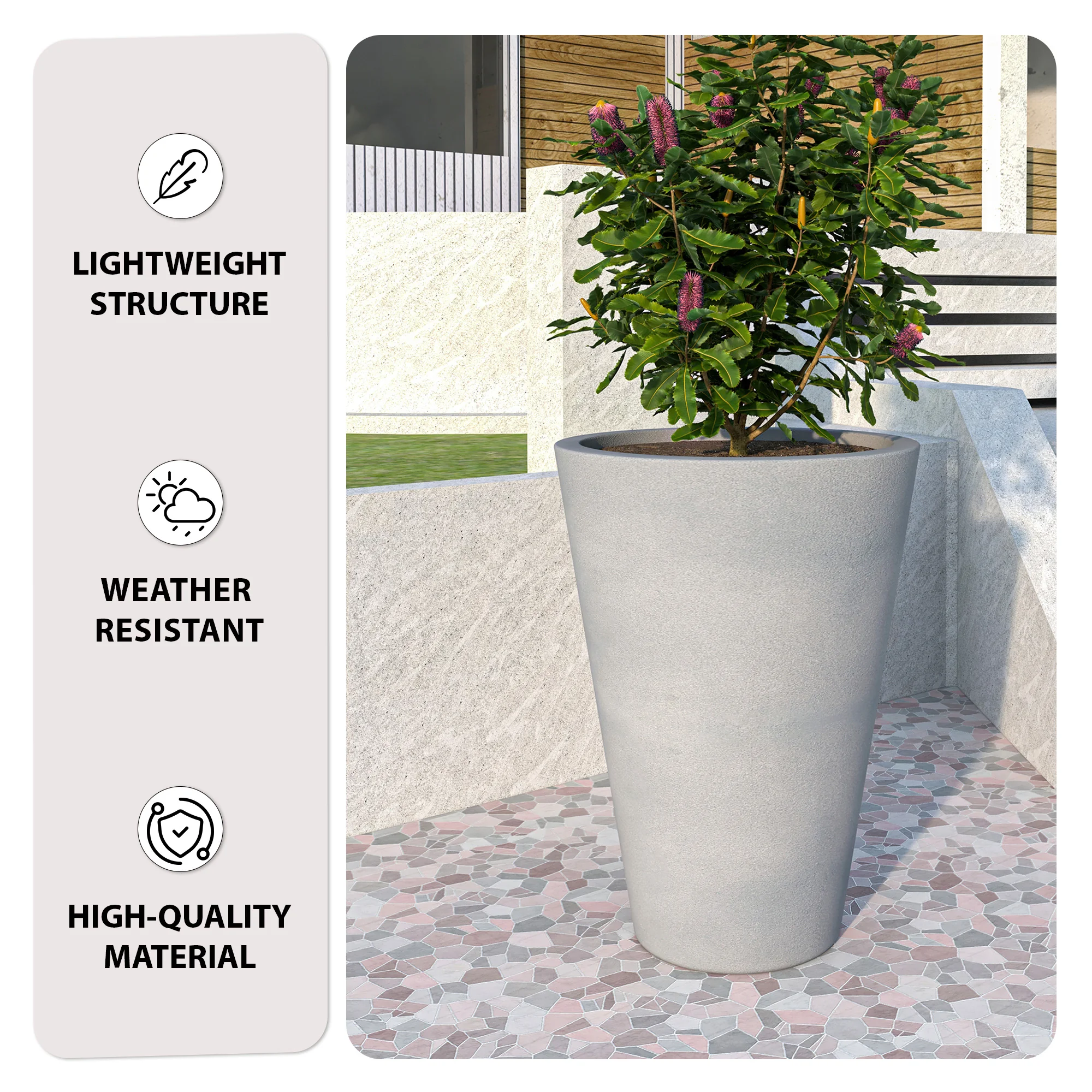 Pebble Series Poly Stone Planter 23.6." Dia 31.5" High in Grey