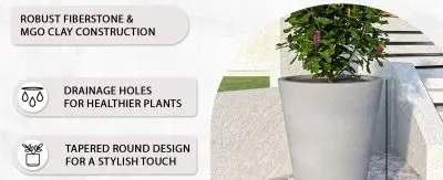 Pebble Series Poly Stone Planter 23.6." Dia 31.5" High in Grey