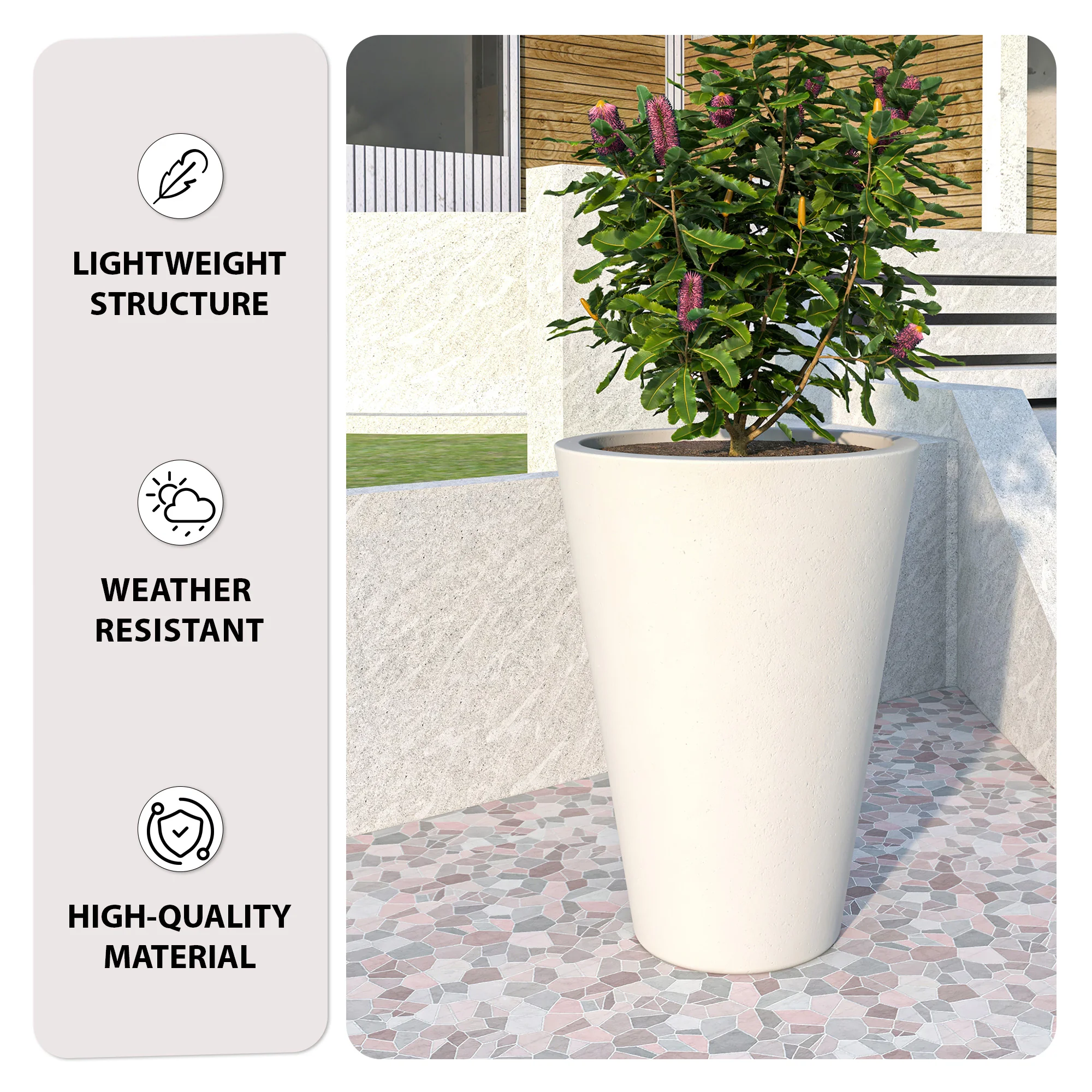 Pebble Series Poly Stone Planter 23.6." Dia 31.5" High in White
