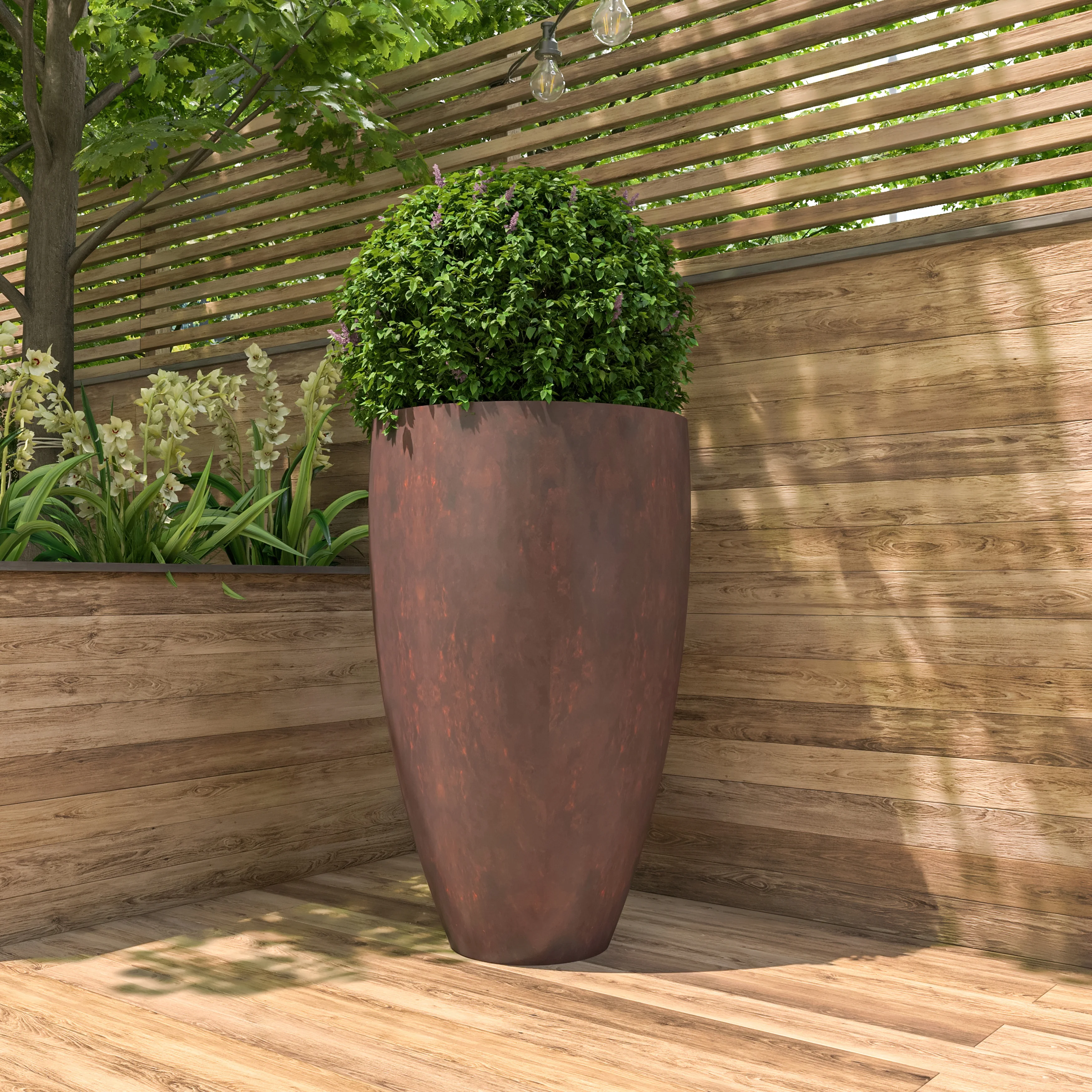 Petal Series Vase Shape Poly Stone Planter in Brown 30" Dia, 51" High