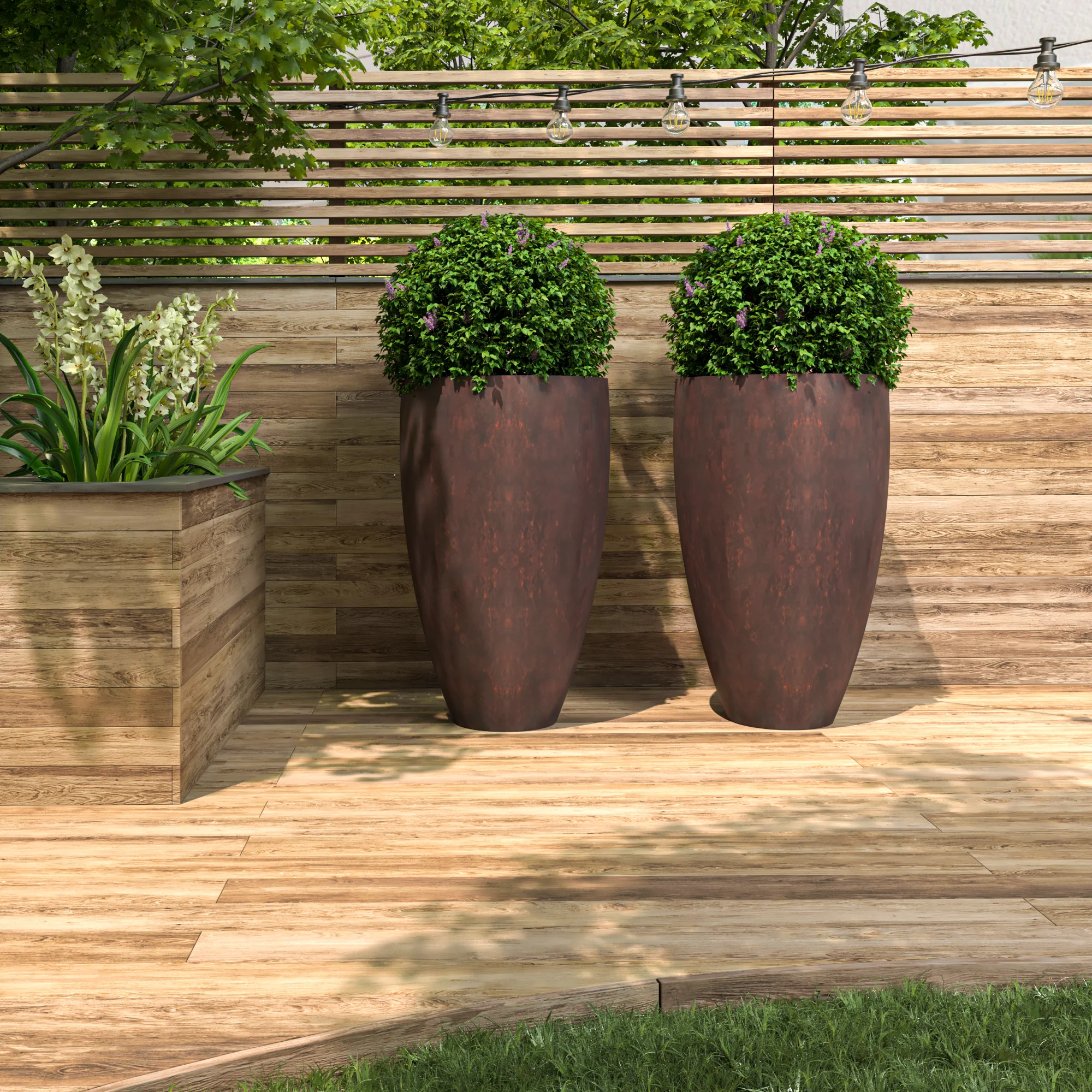 Petal Series Vase Shape Poly Stone Planter in Brown 30" Dia, 51" High