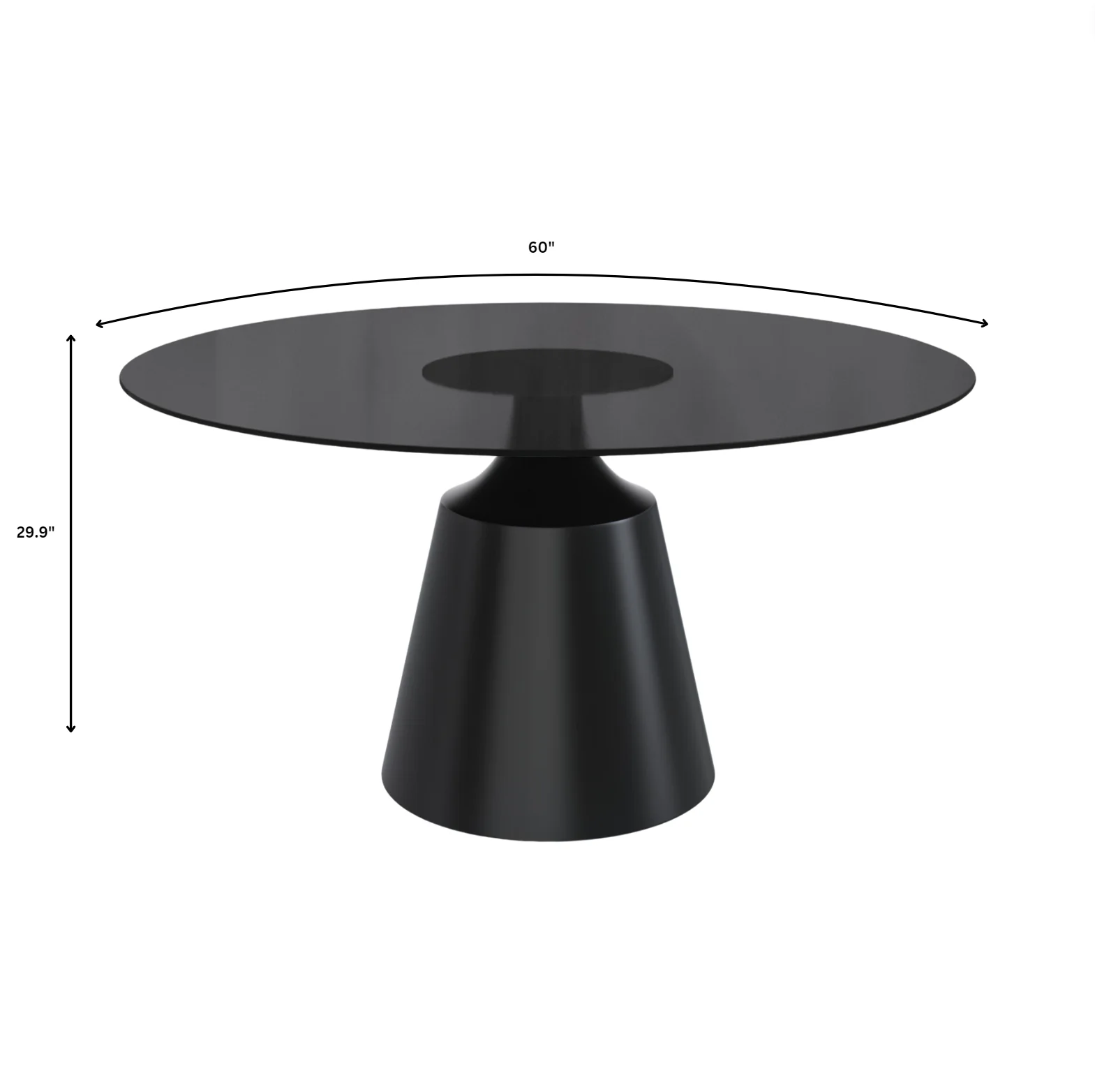 Prynn Series Round Dining Table Black Base with 60 Round Black Glass Top