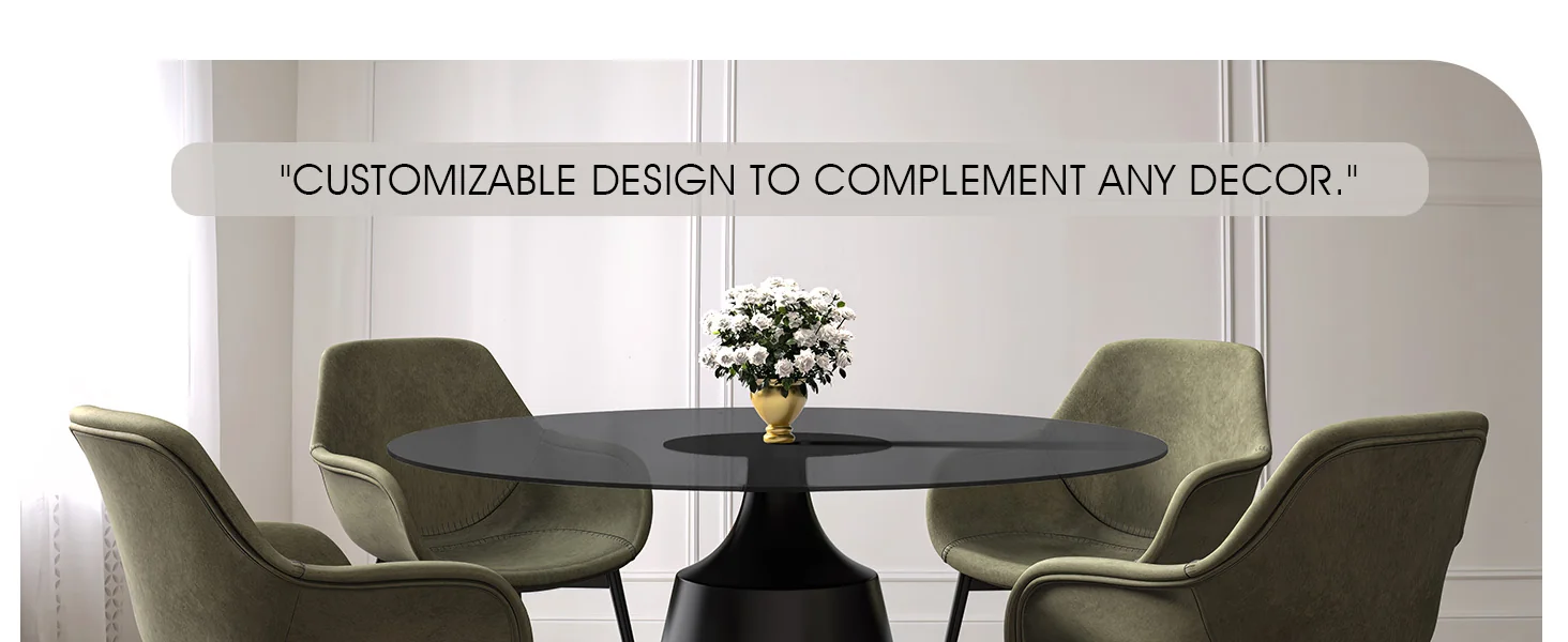 Prynn Series Round Dining Table Black Base with 60 Round Black Glass Top