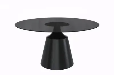 Prynn Series Round Dining Table Black Base with 60 Round Black Glass Top
