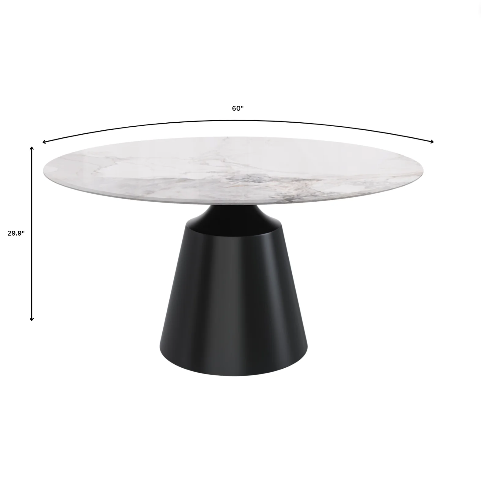 Prynn Series Round Dining Table Black Base with 60 Round White Grey Sintered Stone Top