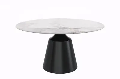 Prynn Series Round Dining Table Black Base with 60 Round White Grey Sintered Stone Top