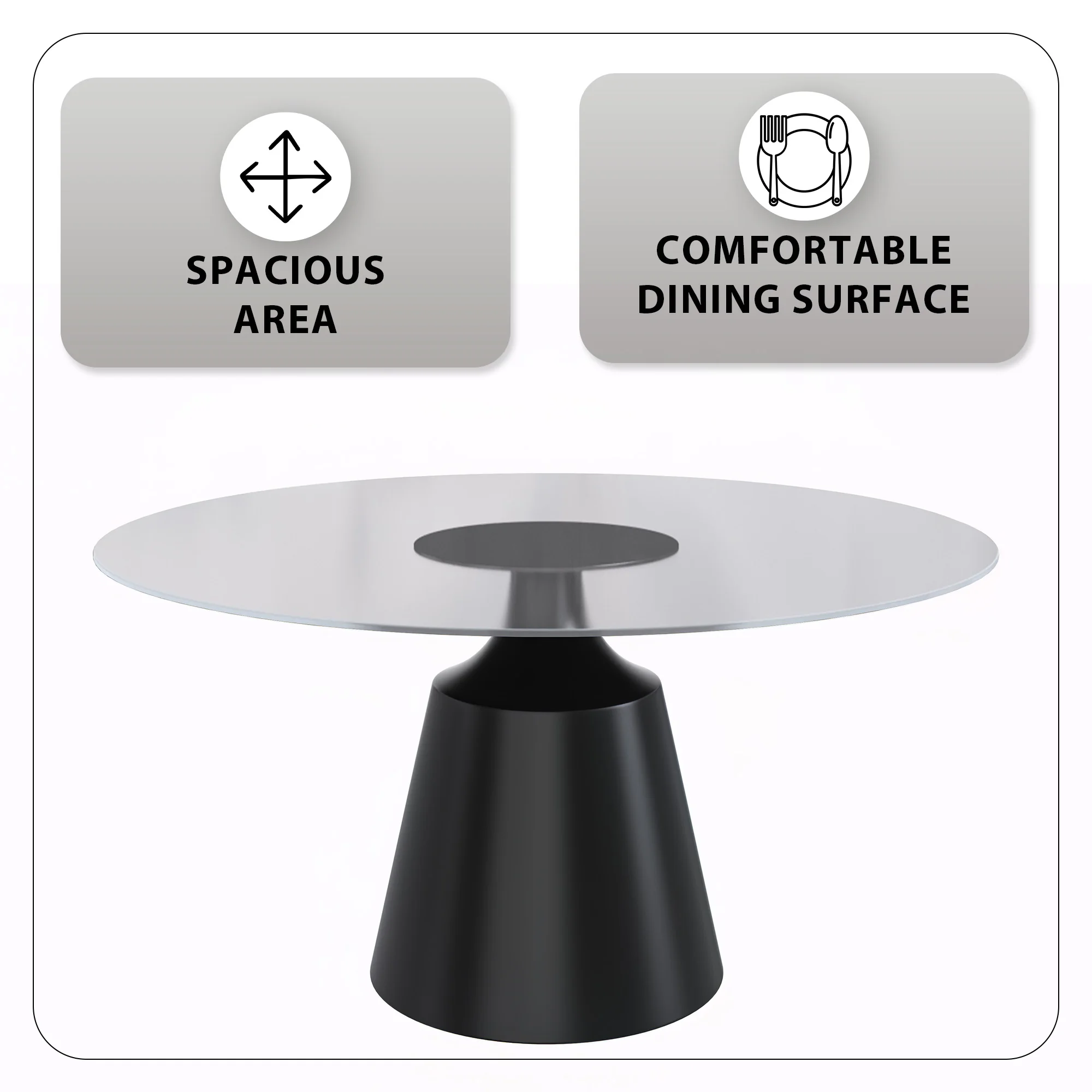 Prynn Series Round Dining Table Black Base with 60 Round Clear Glass Top