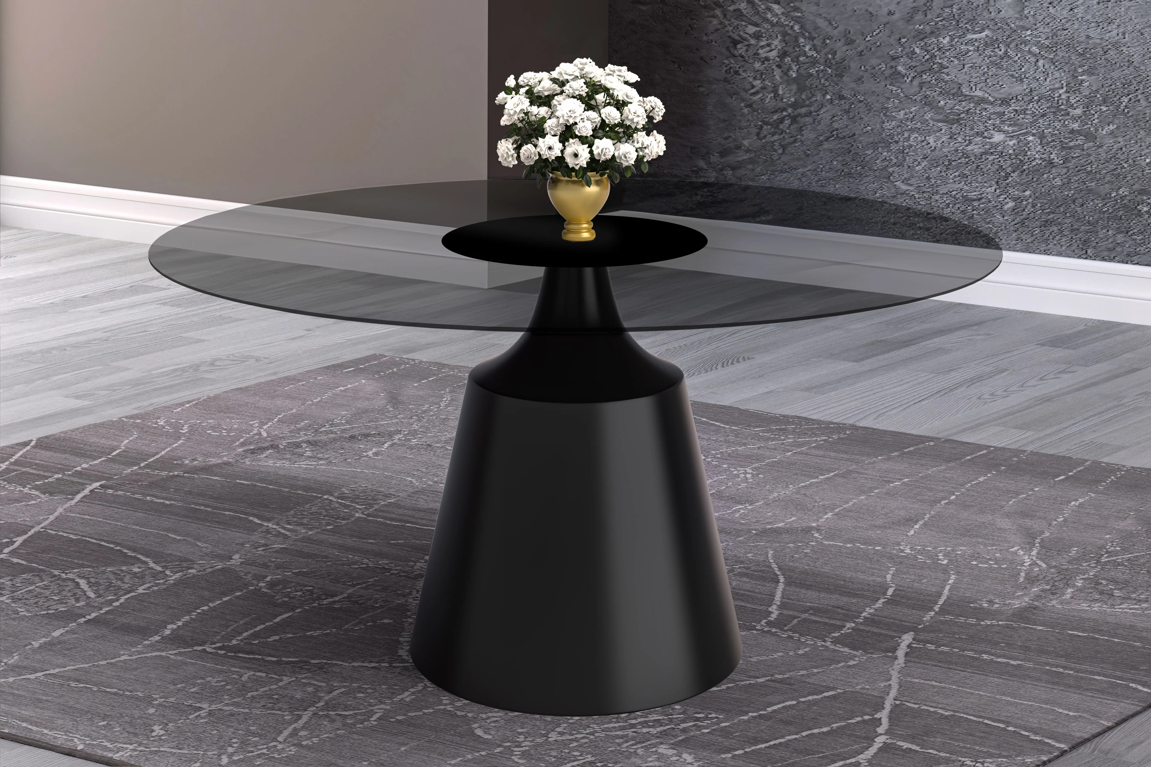 Prynn Series Round Dining Table Black Base with 60 Round Clear Glass Top