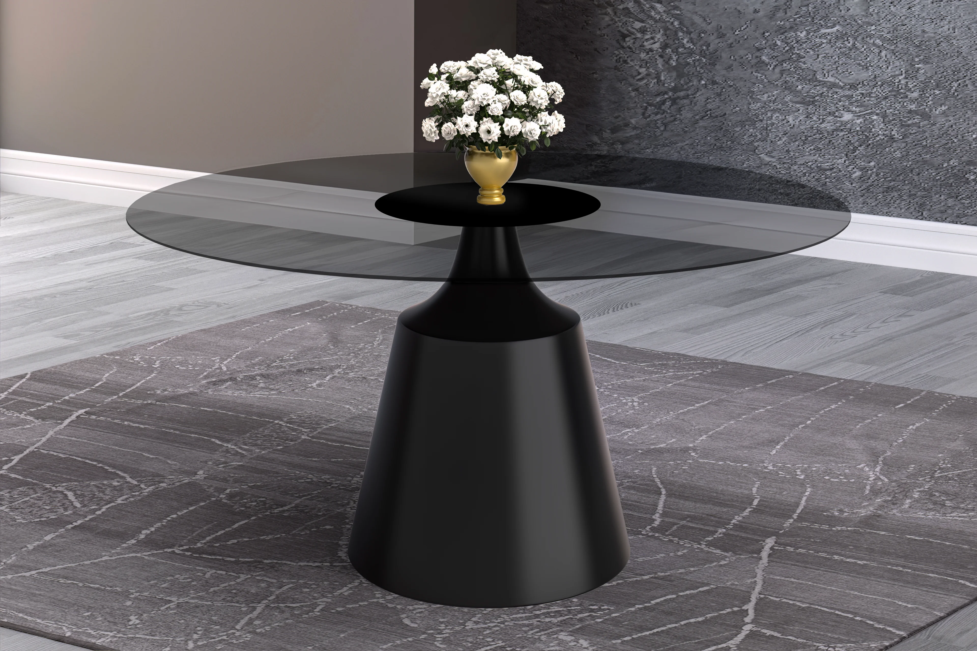 Prynn Series Round Dining Table Black Base with 60 Round Clear Glass Top