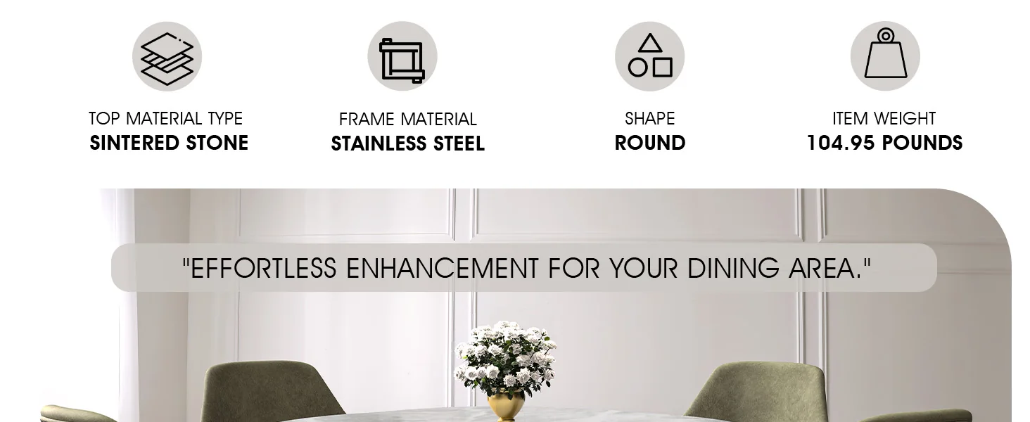 Prynn Series Round Dining Table Black Base with 60 Round Light Grey Sintered Stone Top