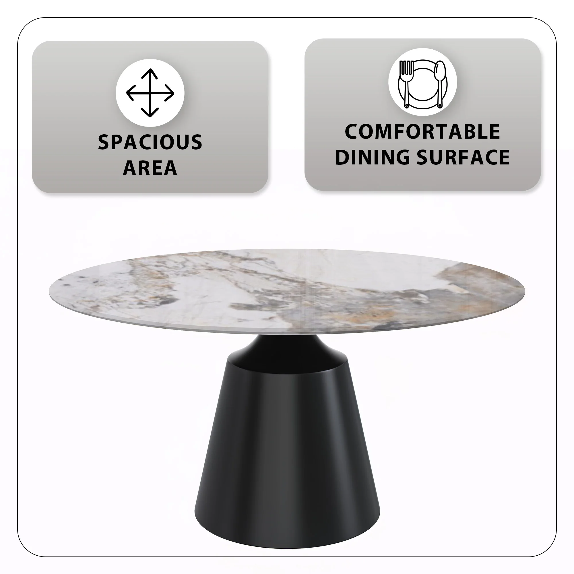 Prynn Series Round Dining Table Black Base with 60 Round Medium Grey Sintered Stone Top