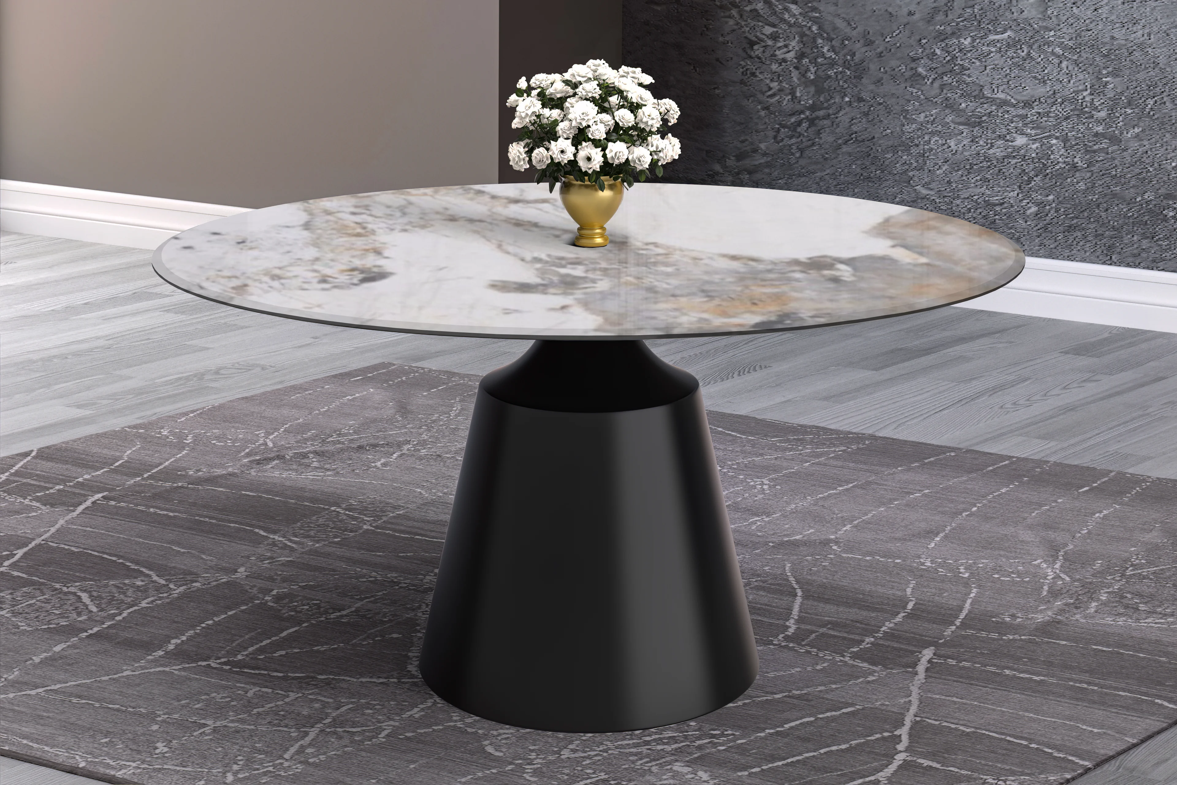 Prynn Series Round Dining Table Black Base with 60 Round Medium Grey Sintered Stone Top