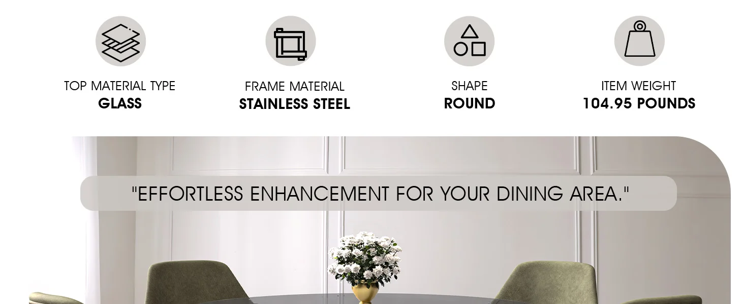 Prynn Series Round Dining Table Black Base with 71 Round Clear Glass Top