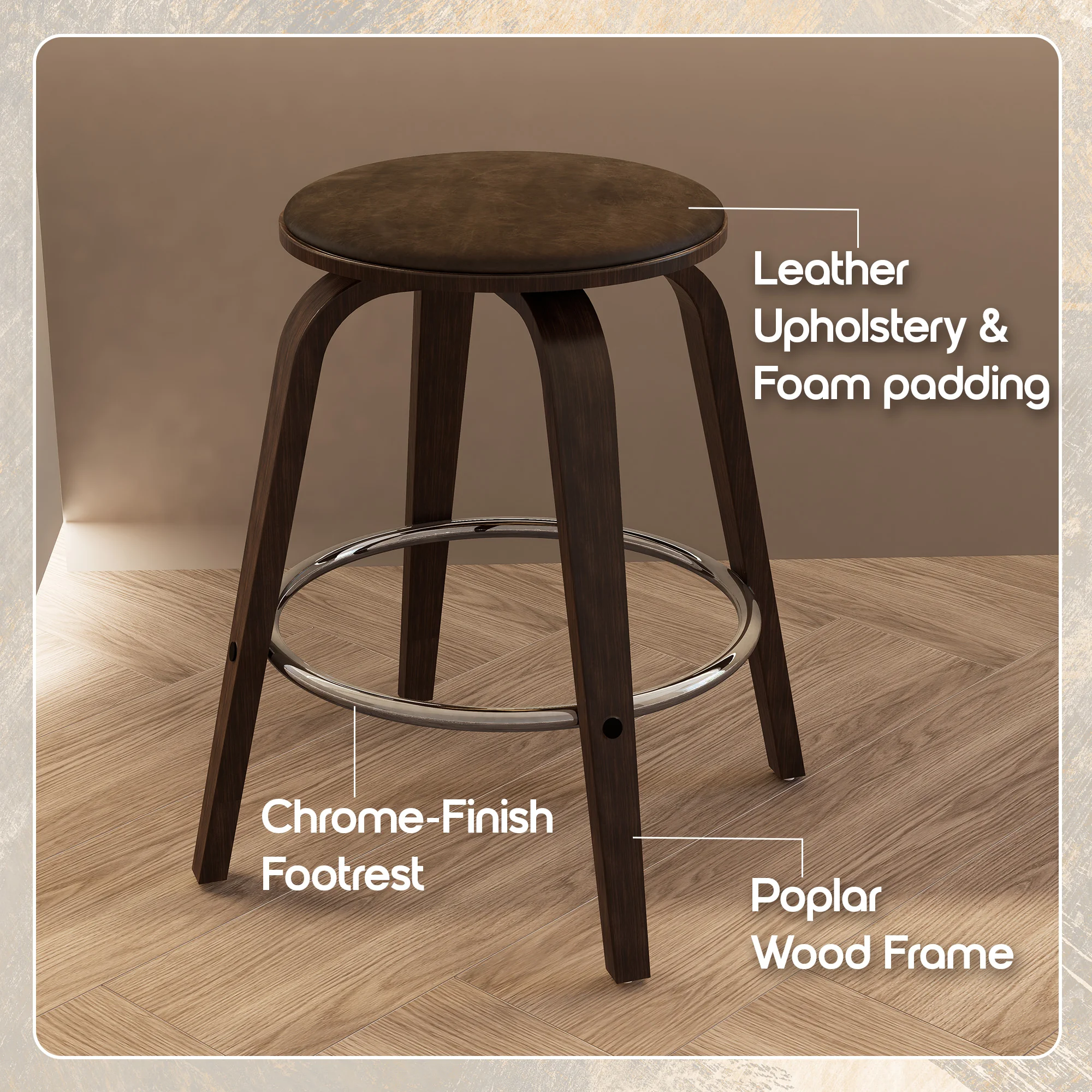 Wooden Counter Stool Pelya Collection Modern Style Walnut Glazed color in Brown
