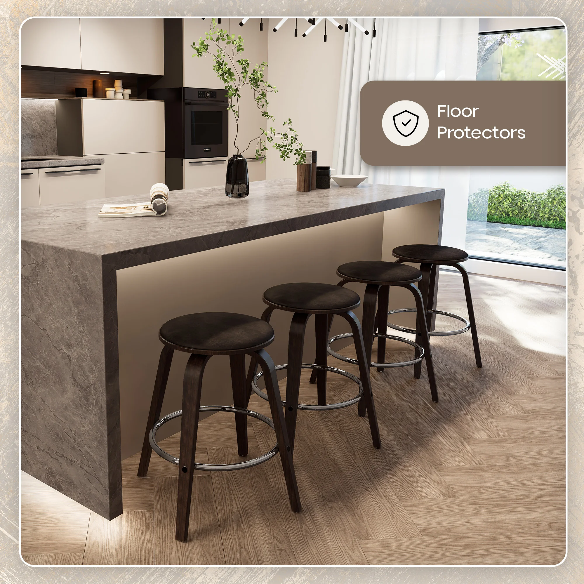 Wooden Counter Stool Pelya Collection Modern Style Walnut Glazed color in Brown