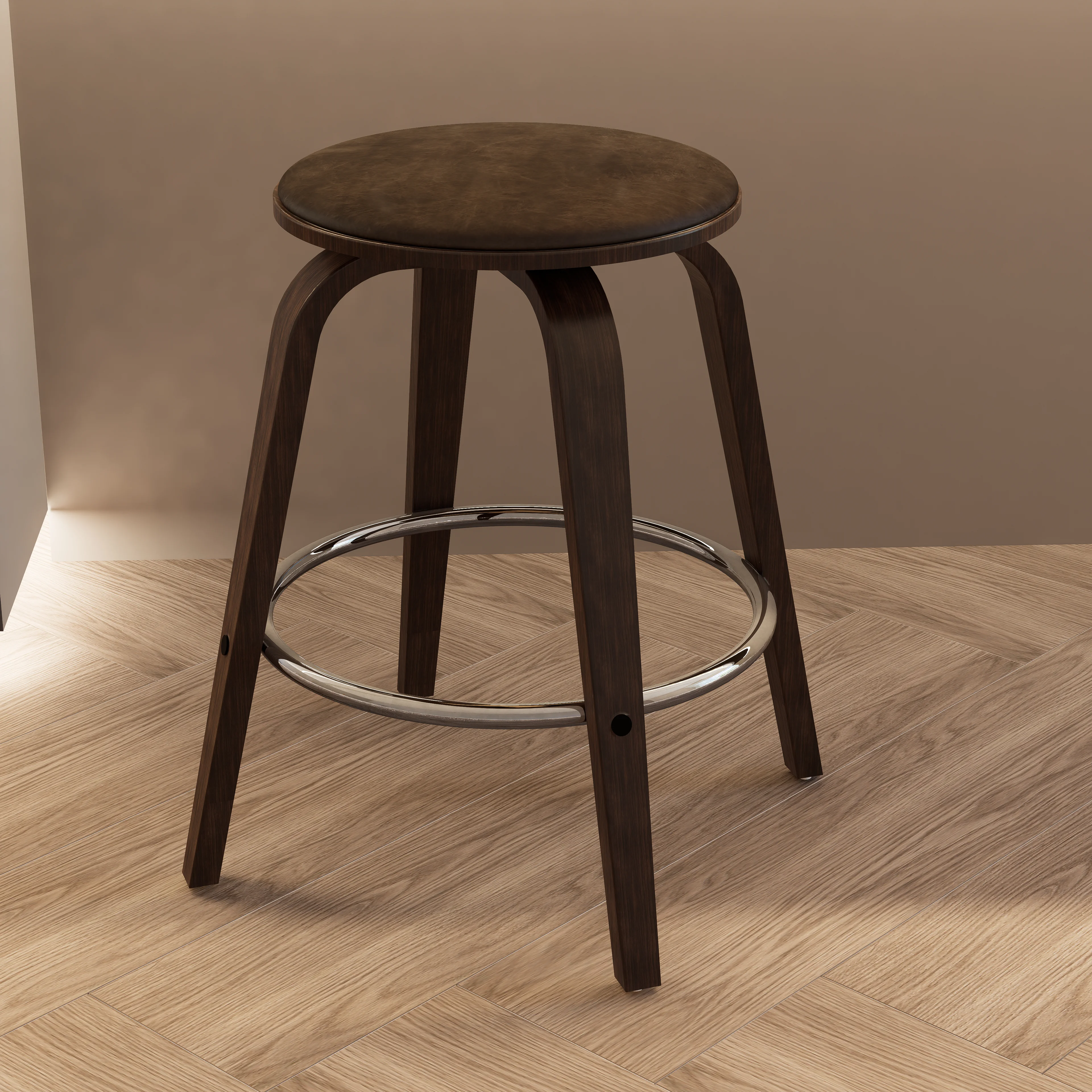 Wooden Counter Stool Pelya Collection Modern Style Walnut Glazed color in Brown
