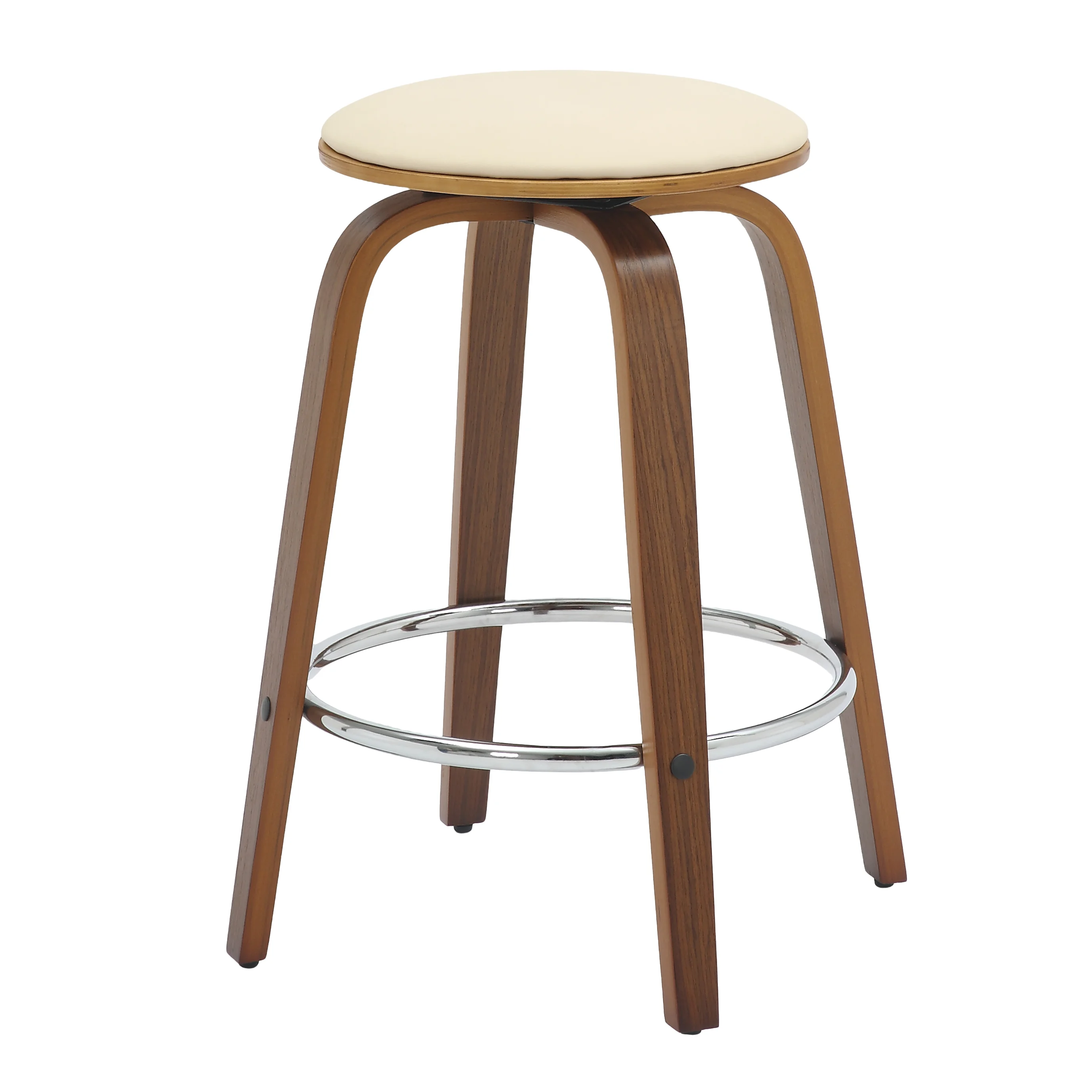 Wooden Counter Stool Pelya Collection Modern Style Walnut color in Cream