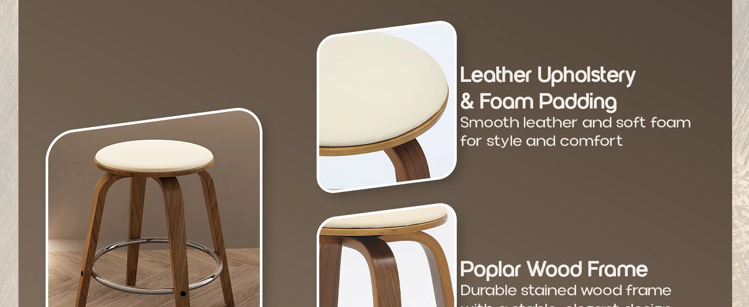 Wooden Counter Stool Pelya Collection Modern Style Walnut color in Cream