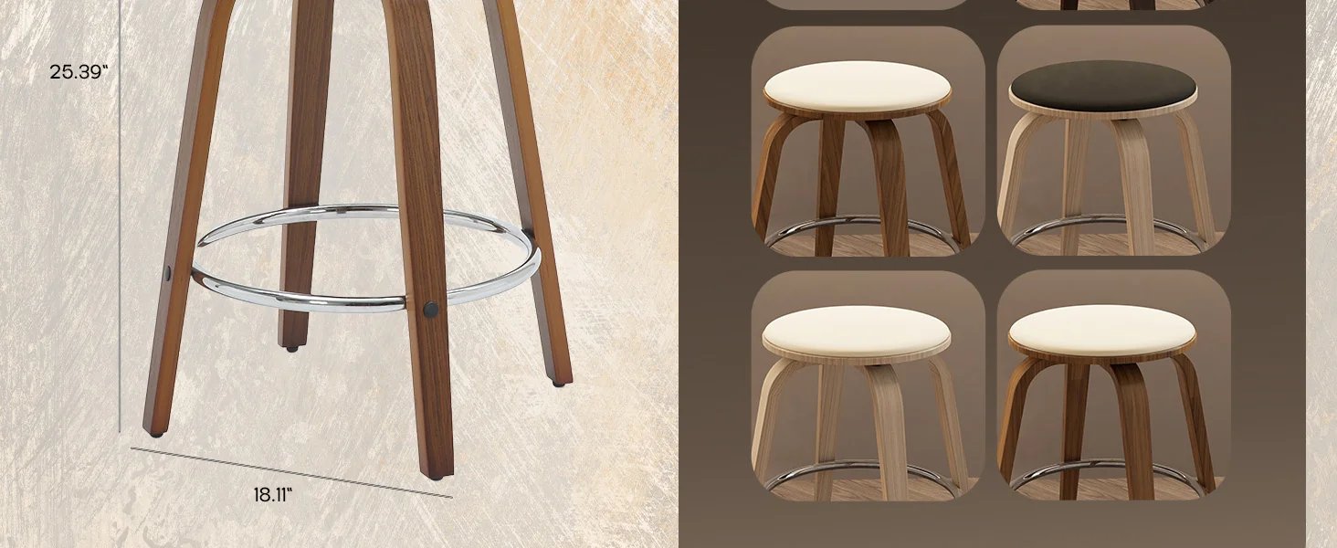 Wooden Counter Stool Pelya Collection Modern Style Walnut color in Cream