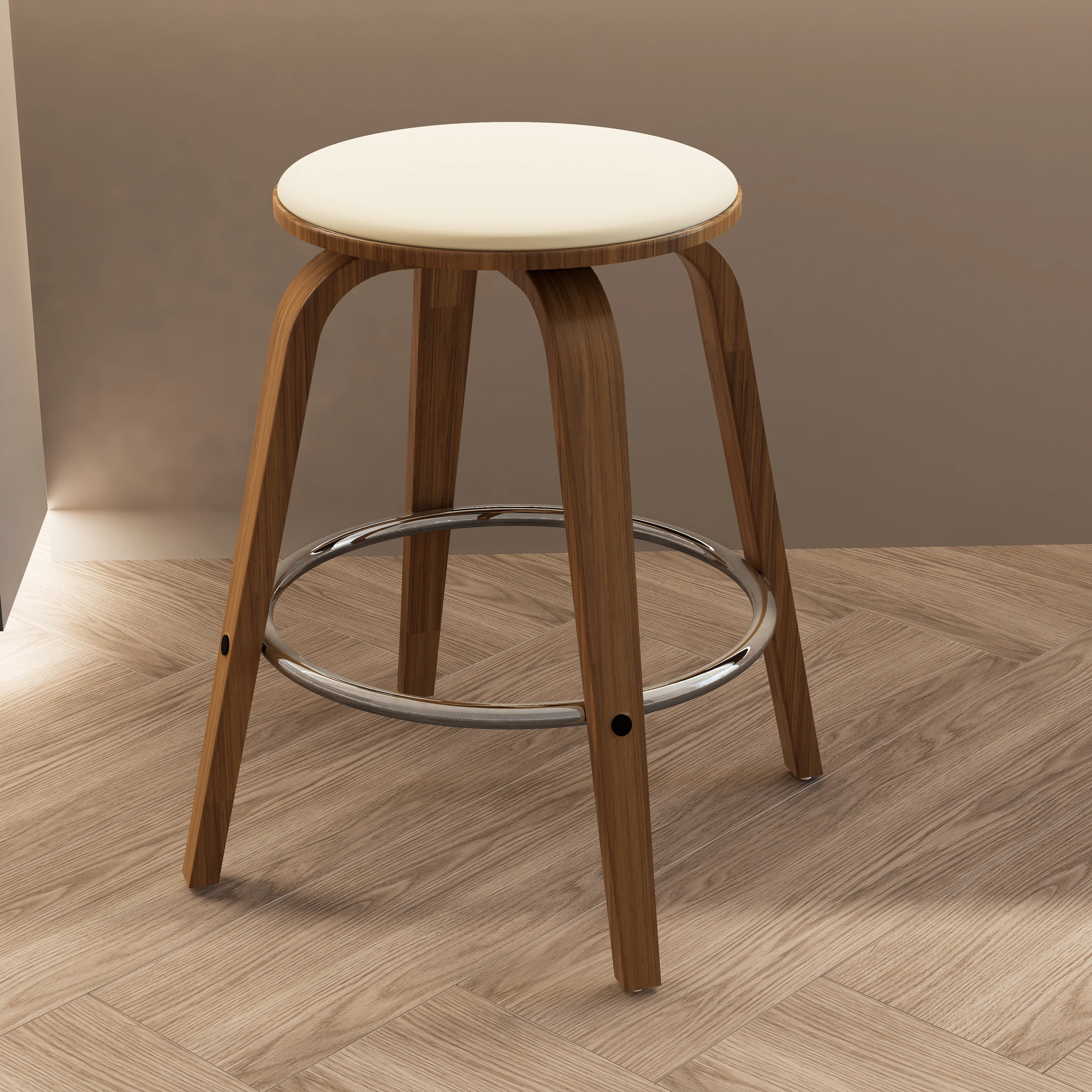 Wooden Counter Stool Pelya Collection Modern Style Walnut color in Light Taupe