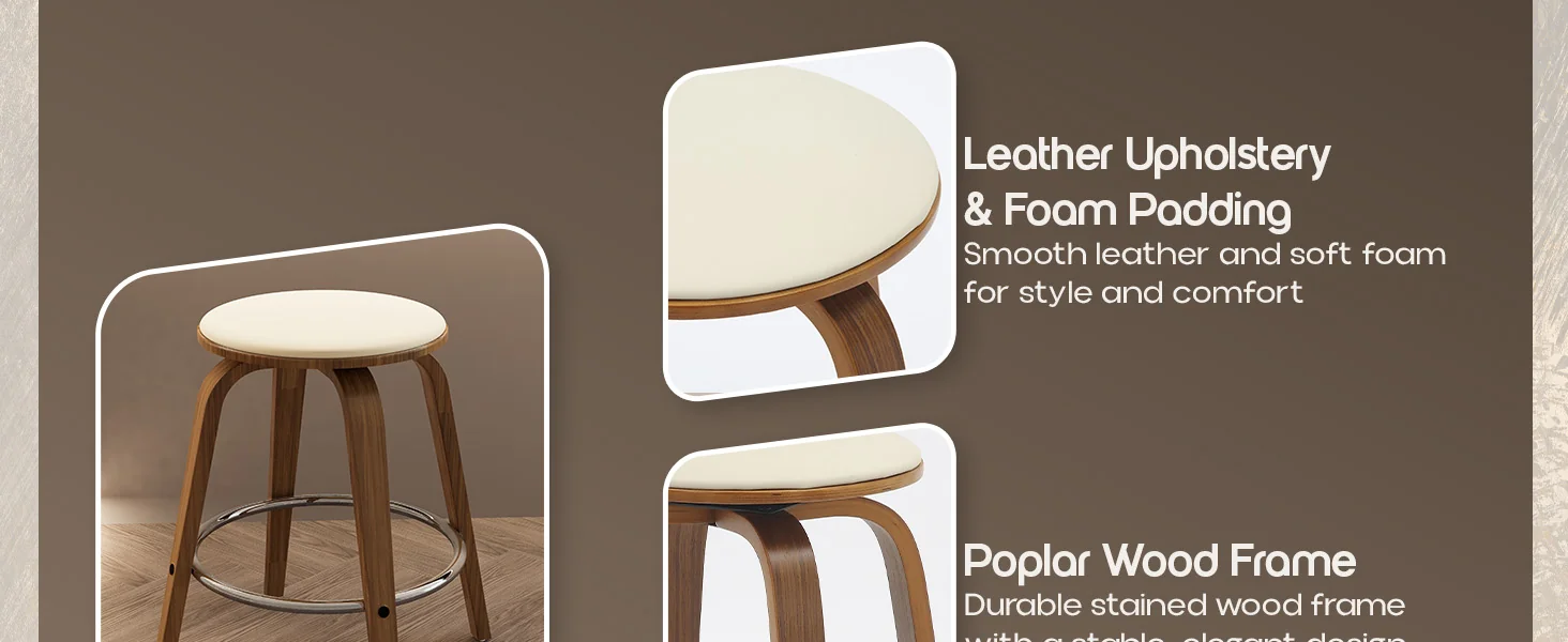 Wooden Counter Stool Pelya Collection Modern Style Walnut color in Light Taupe