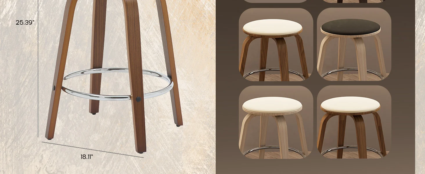 Wooden Counter Stool Pelya Collection Modern Style Walnut color in Light Taupe