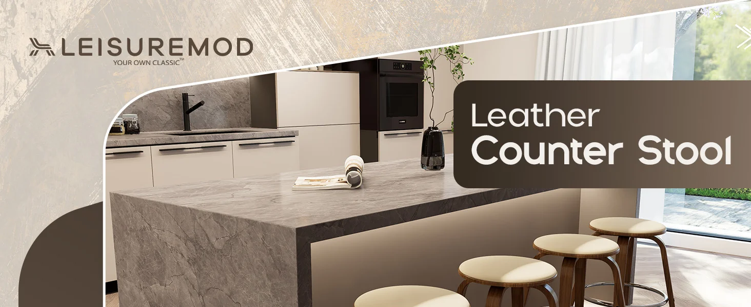 Wooden Counter Stool Pelya Collection Modern Style Walnut color in Light Taupe