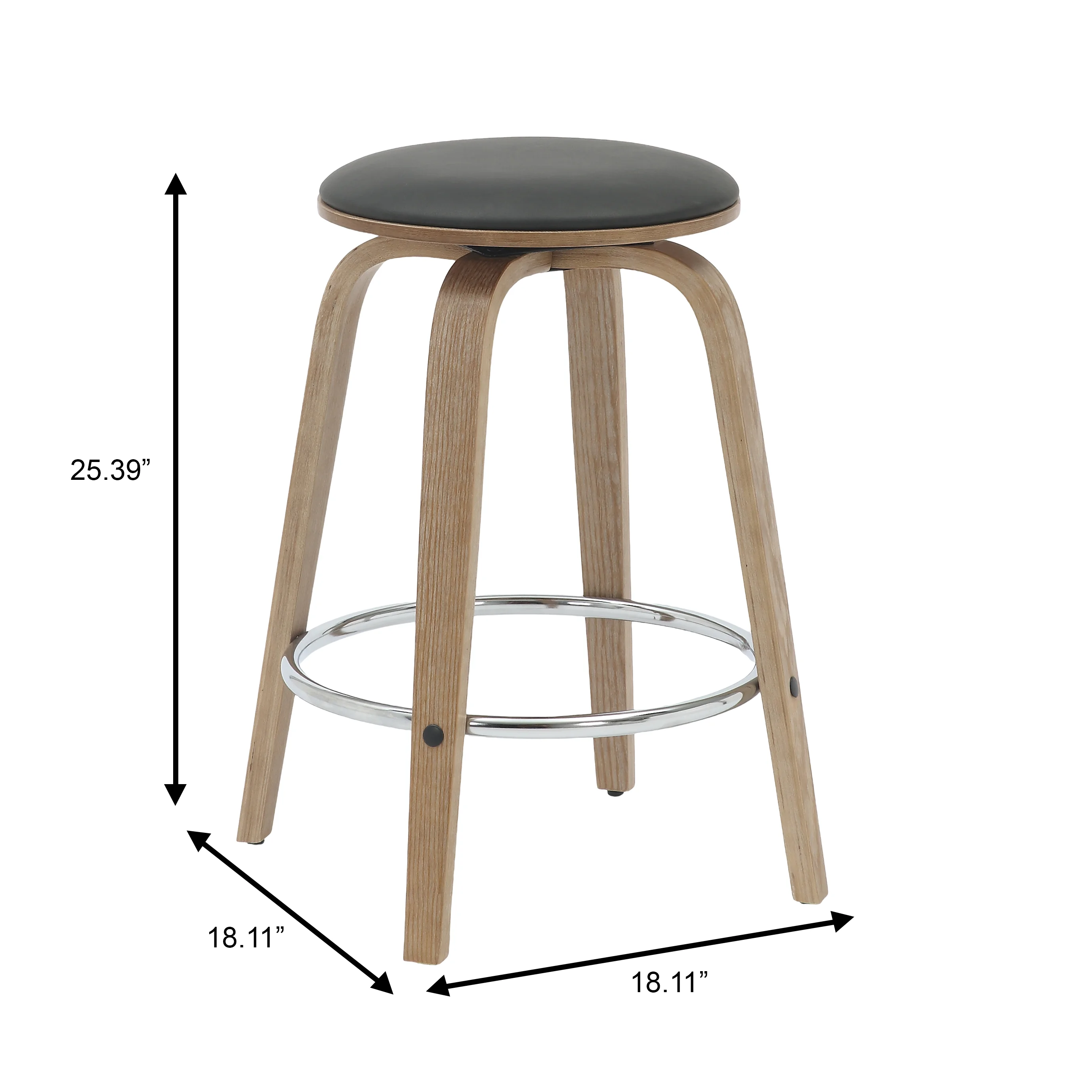 Wooden Counter Stool Pelya Collection Modern Style Washed Walnut color in Black