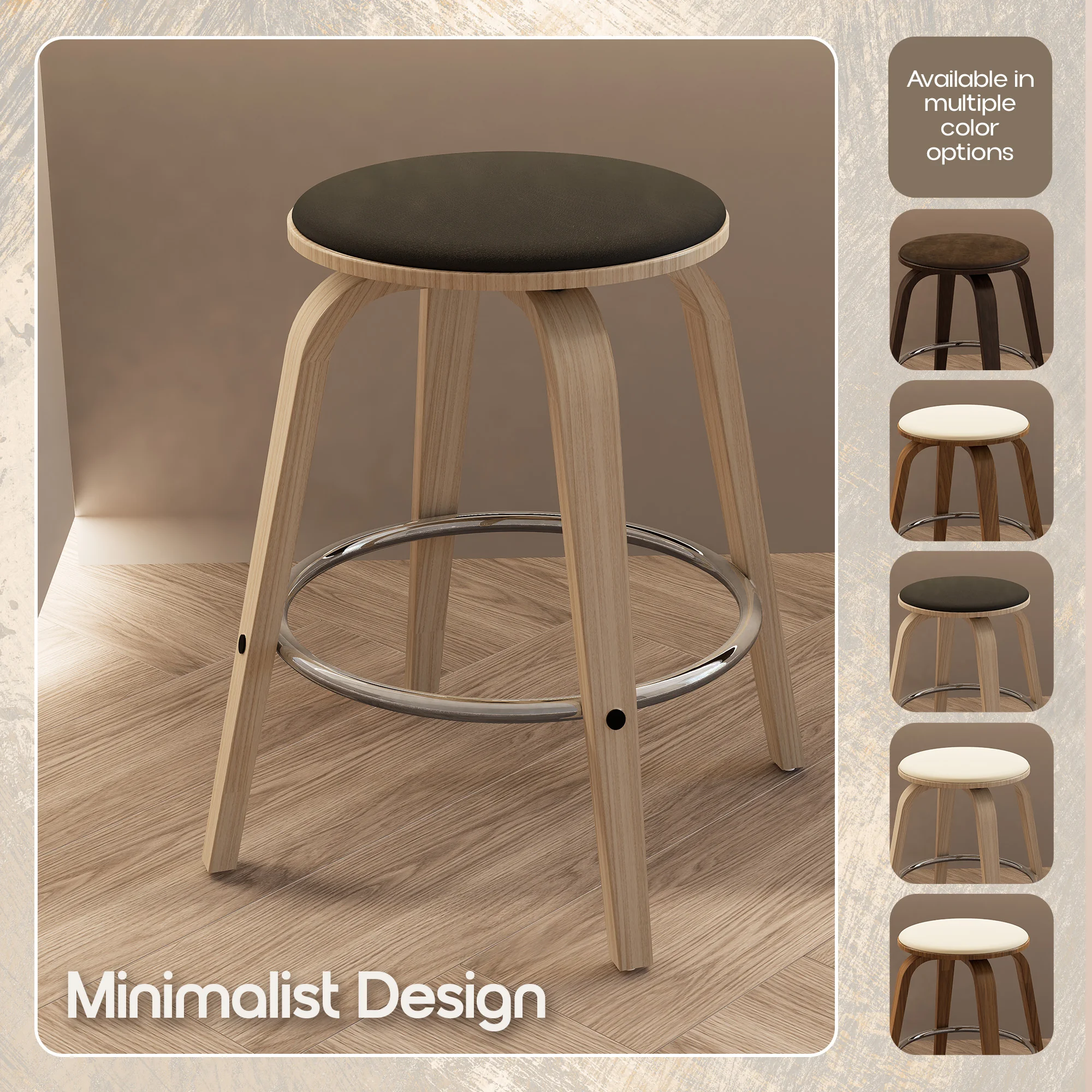 Wooden Counter Stool Pelya Collection Modern Style Washed Walnut color in Black