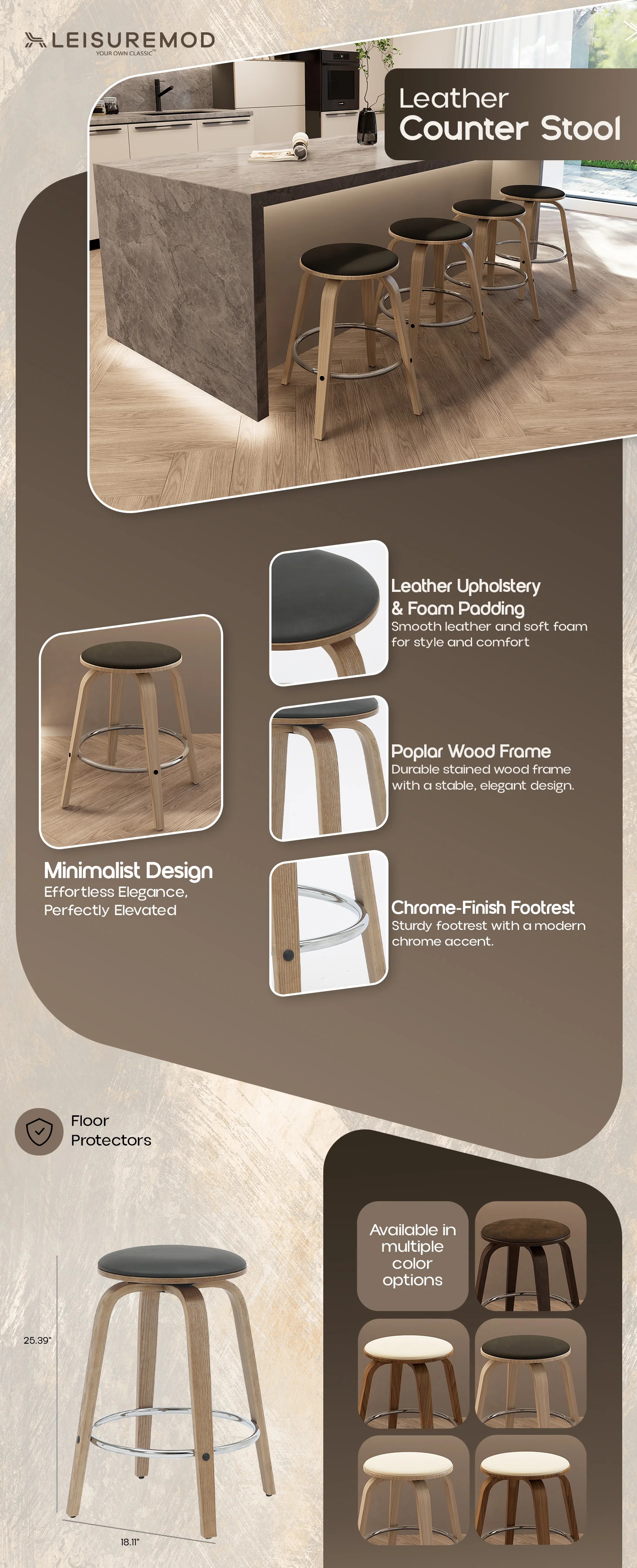 Wooden Counter Stool Pelya Collection Modern Style Washed Walnut color in Black