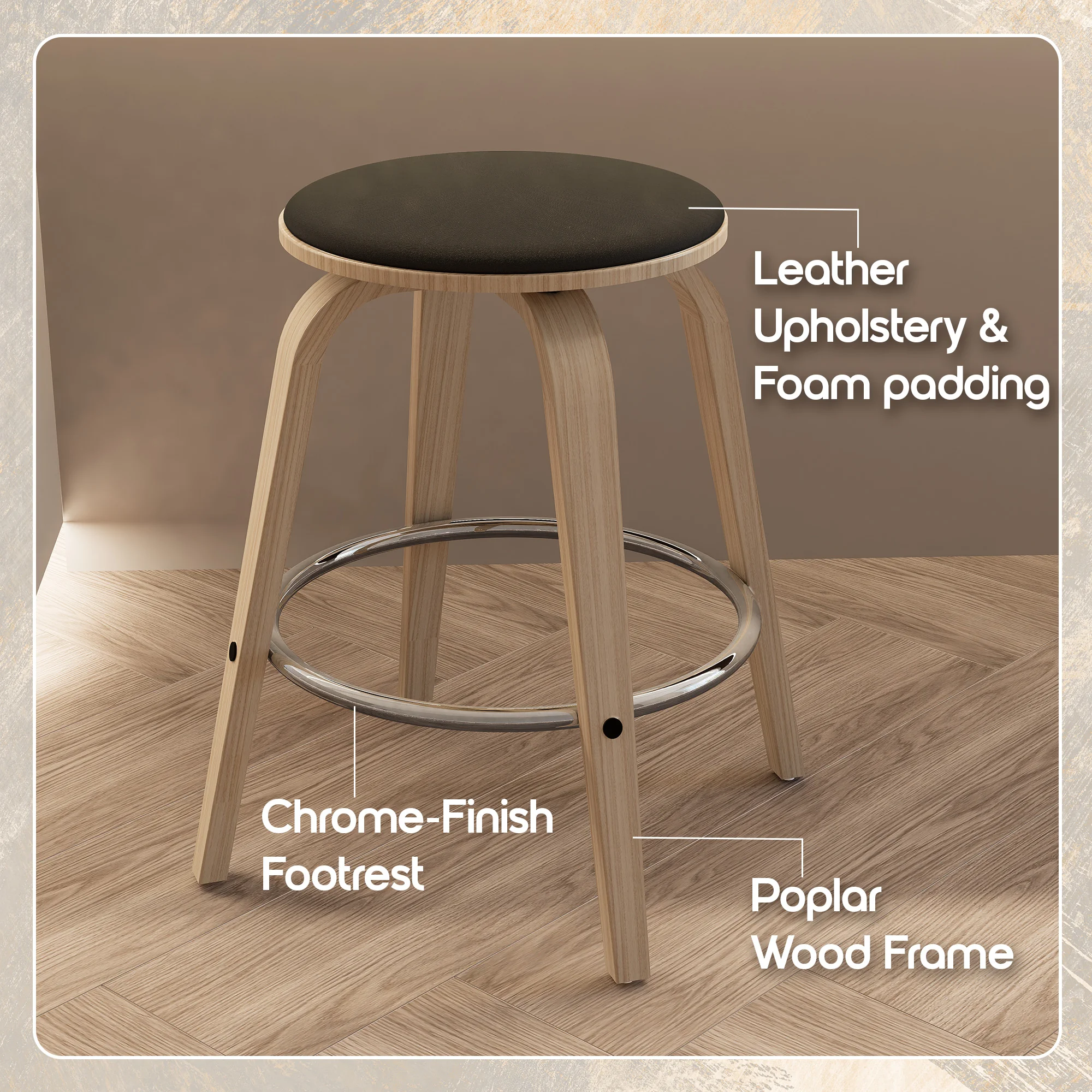 Wooden Counter Stool Pelya Collection Modern Style Washed Walnut color in Black
