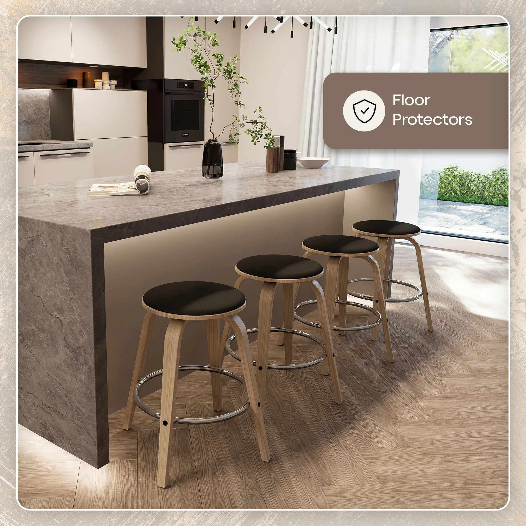 Wooden Counter Stool Pelya Collection Modern Style Washed Walnut color in Black