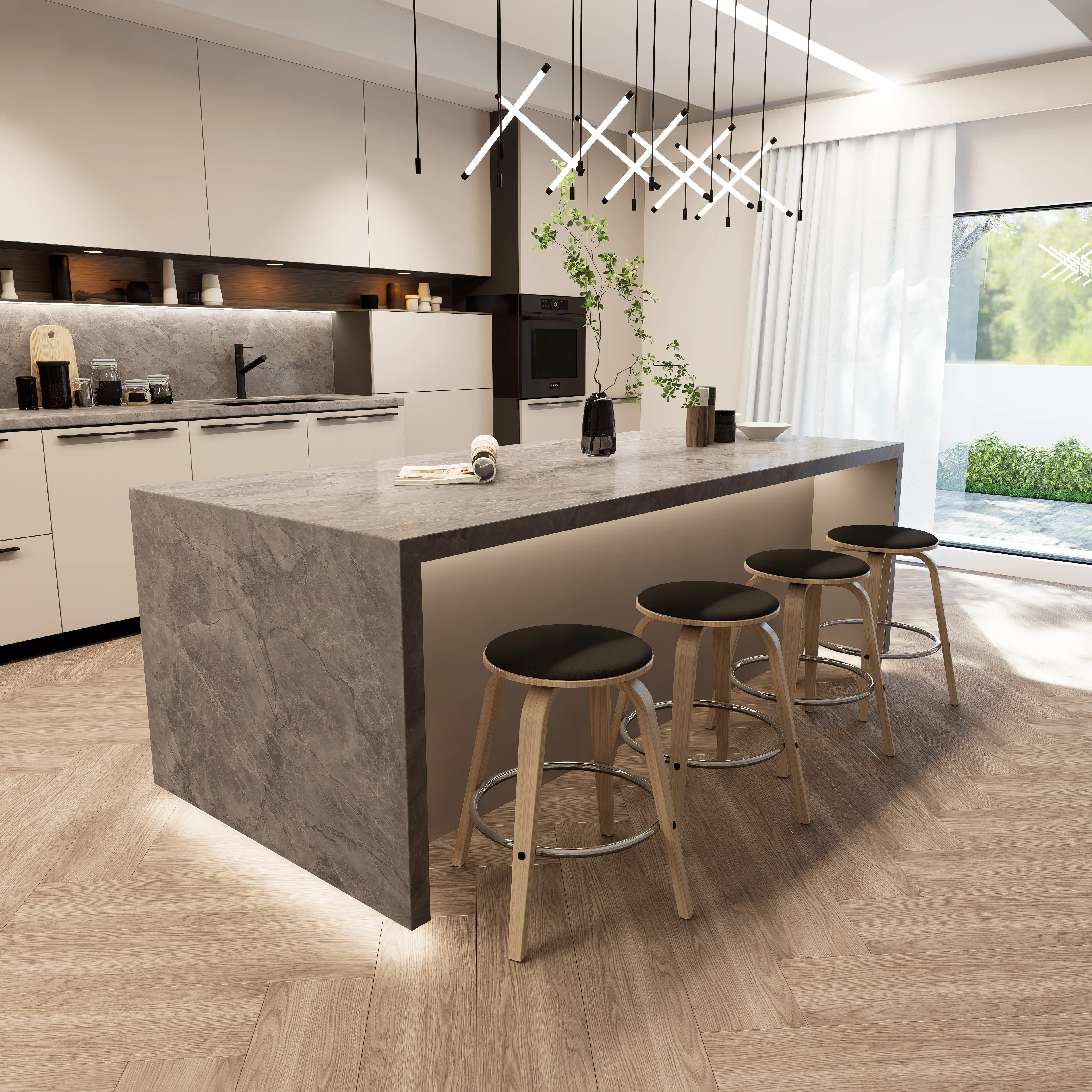 Wooden Counter Stool Pelya Collection Modern Style Washed Walnut color in Black