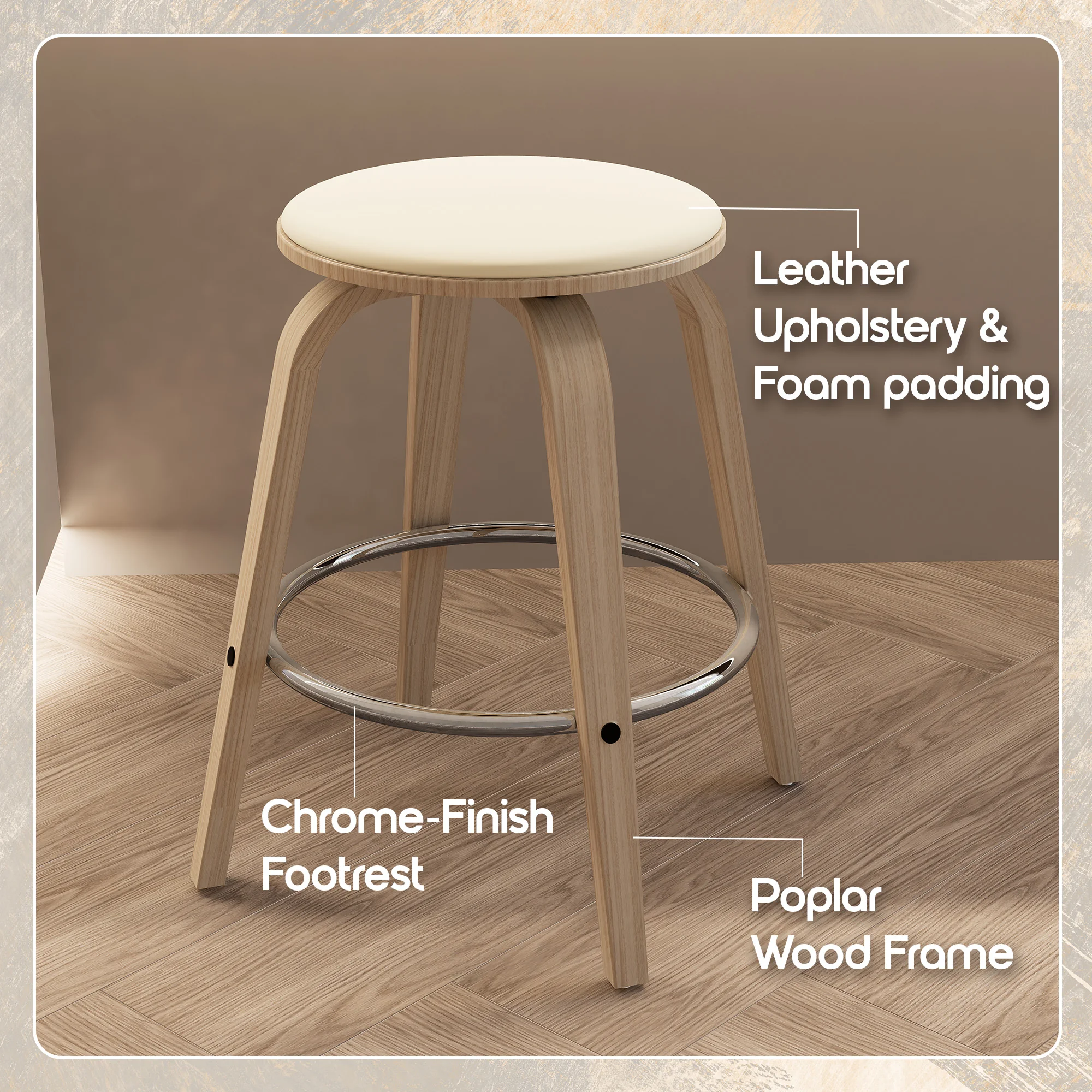 Wooden Counter Stool Pelya Collection Modern Style Washed Walnut color in Taupe