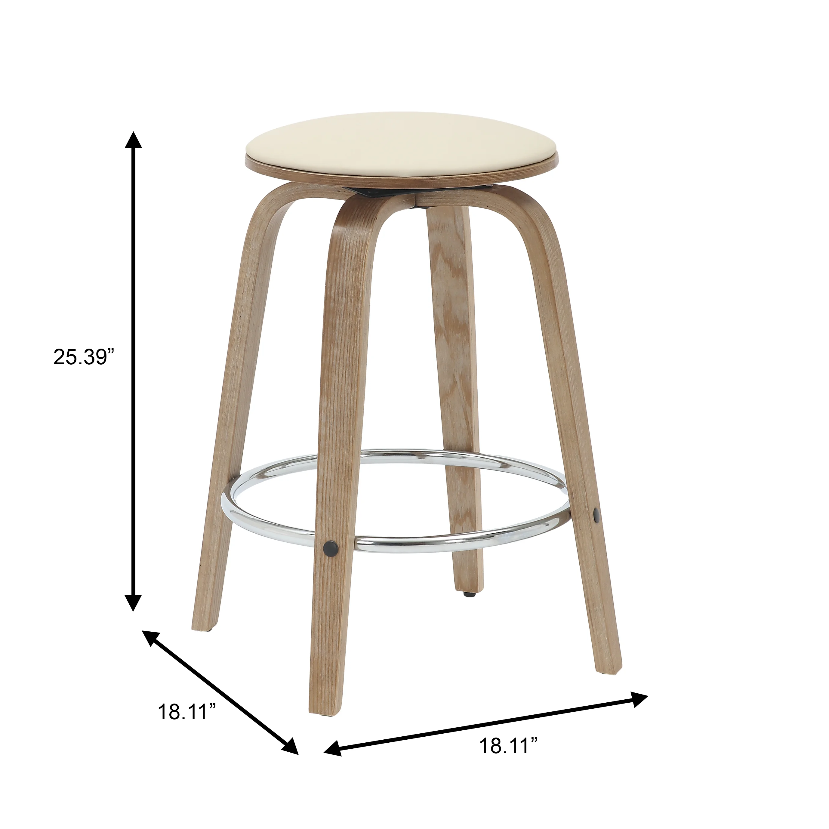 Wooden Counter Stool Pelya Collection Modern Style Washed Walnut color in Taupe