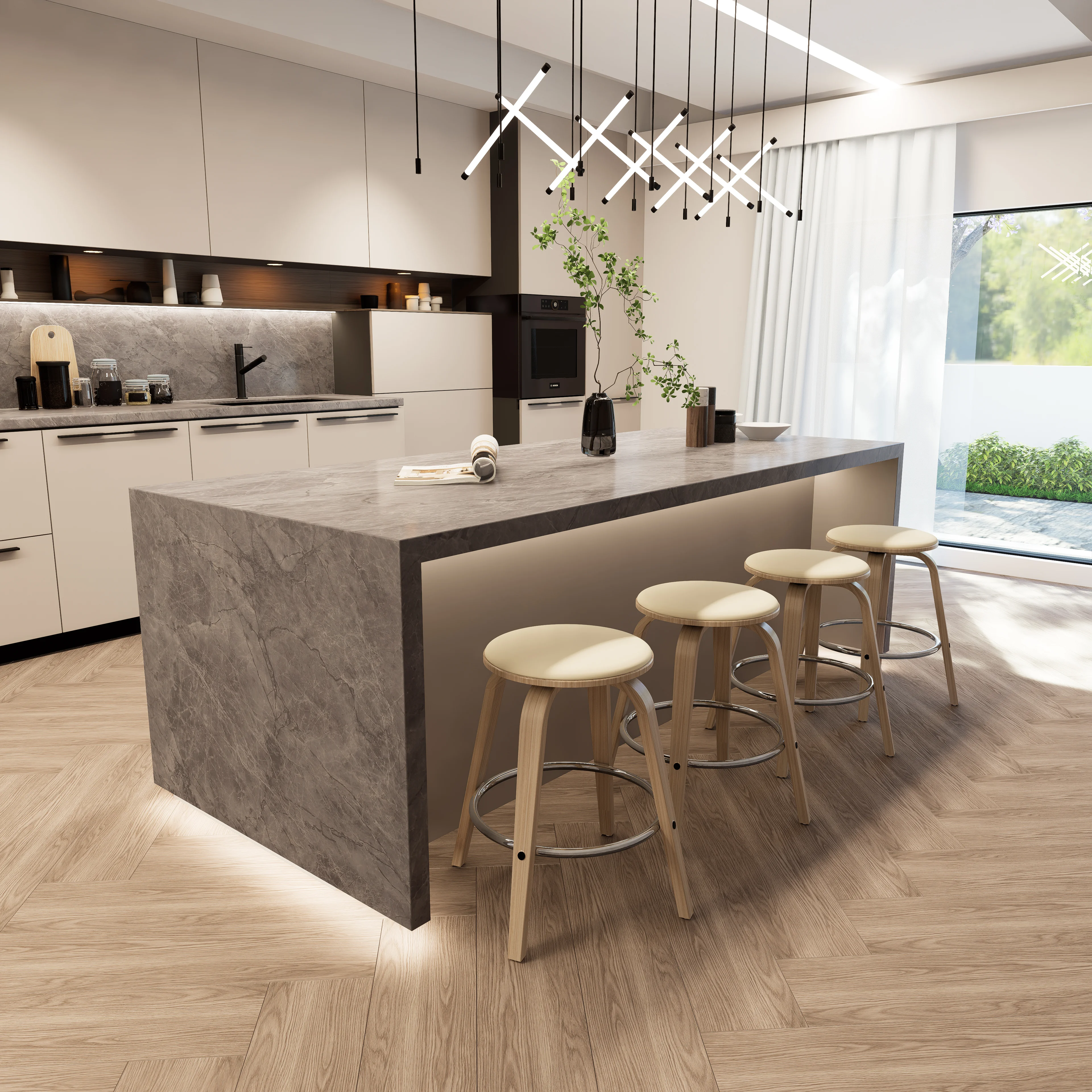 Wooden Counter Stool Pelya Collection Modern Style Washed Walnut color in Taupe