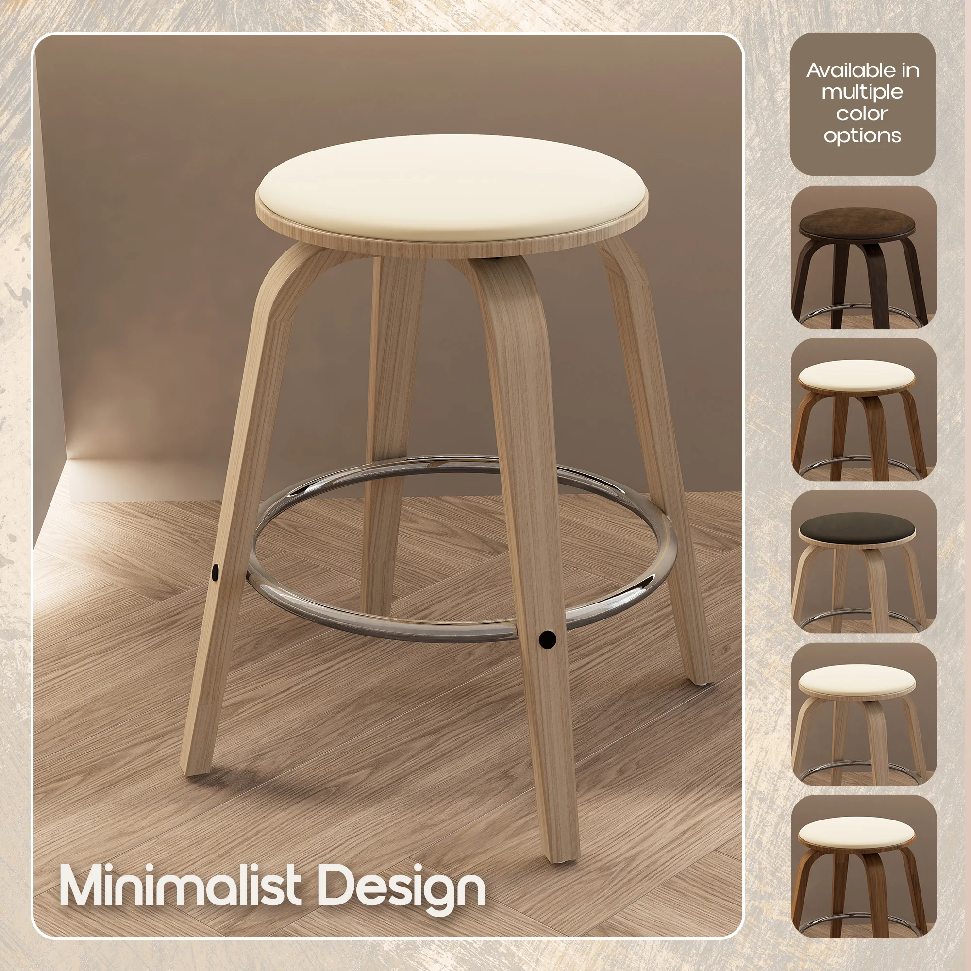 Wooden Counter Stool Pelya Collection Modern Style Washed Walnut color in Taupe