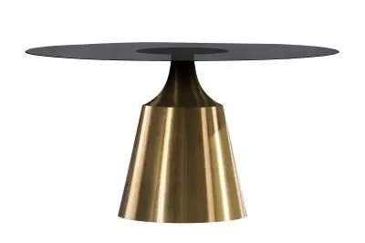 Prynn Series Round Dining Table Gold Base with 60 Round BLack Glass Top