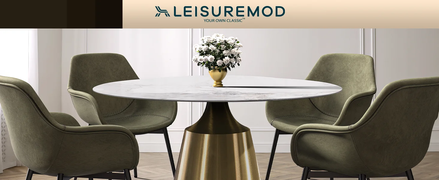 Prynn Series Round Dining Table Gold Base with 60 Round White Grey Sintered Stone Top