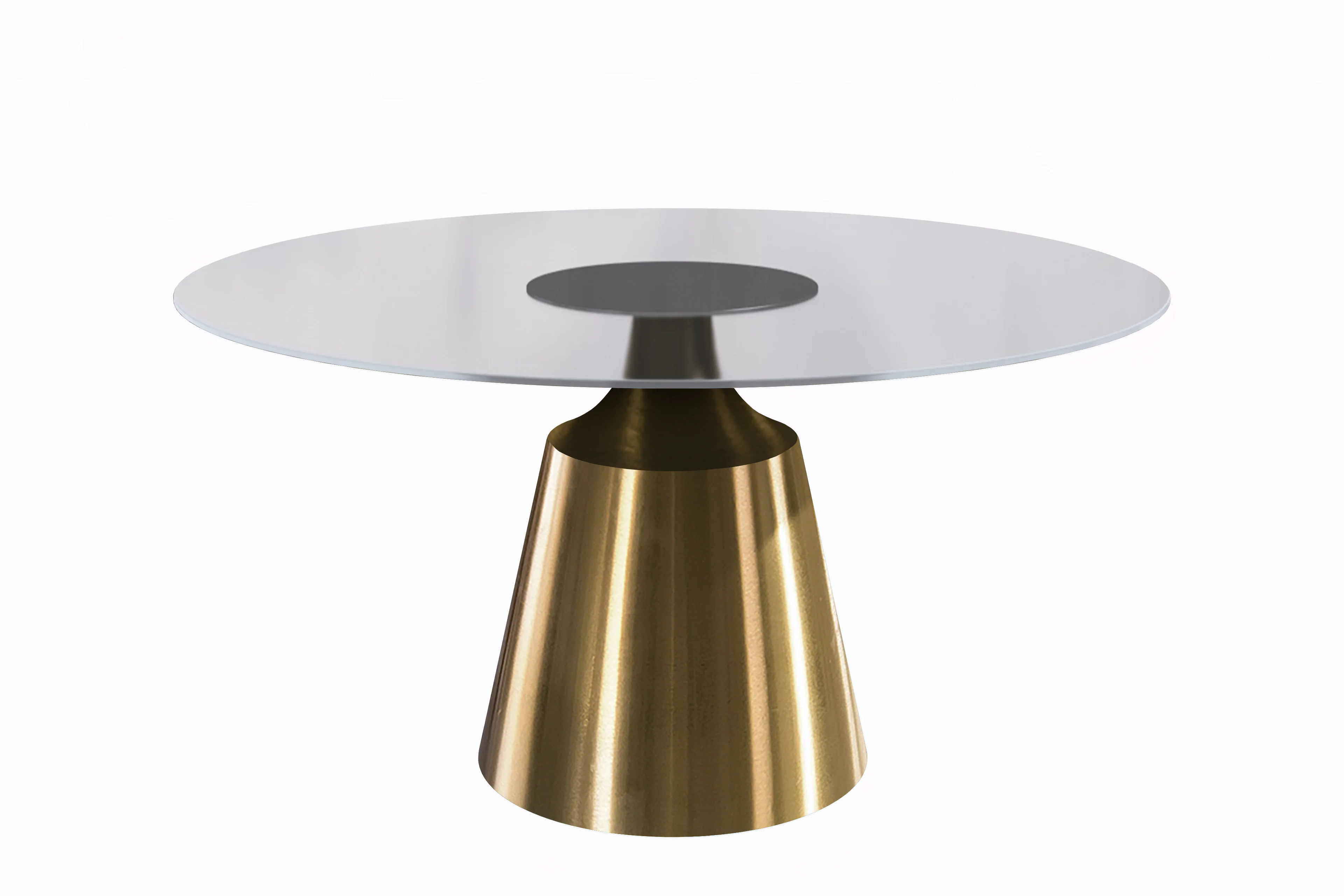 Prynn Series Round Dining Table Gold Base with 60 Round Clear Glass Top