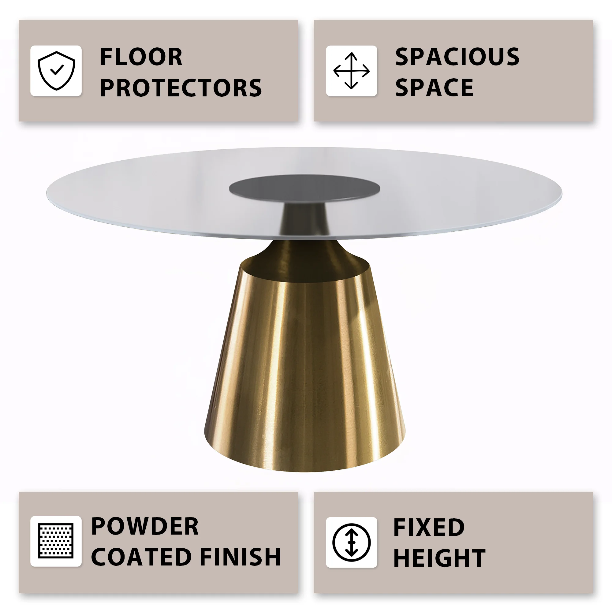 Prynn Series Round Dining Table Gold Base with 60 Round Clear Glass Top