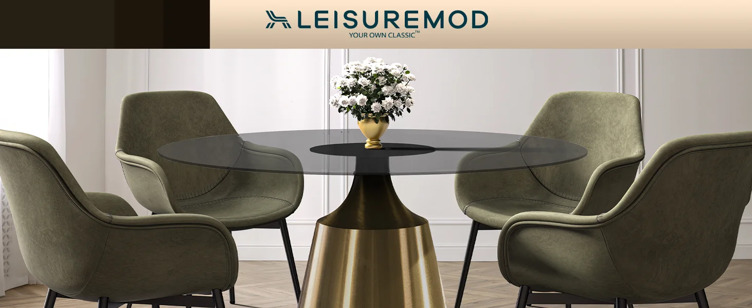 Prynn Series Round Dining Table Gold Base with 60 Round Clear Glass Top