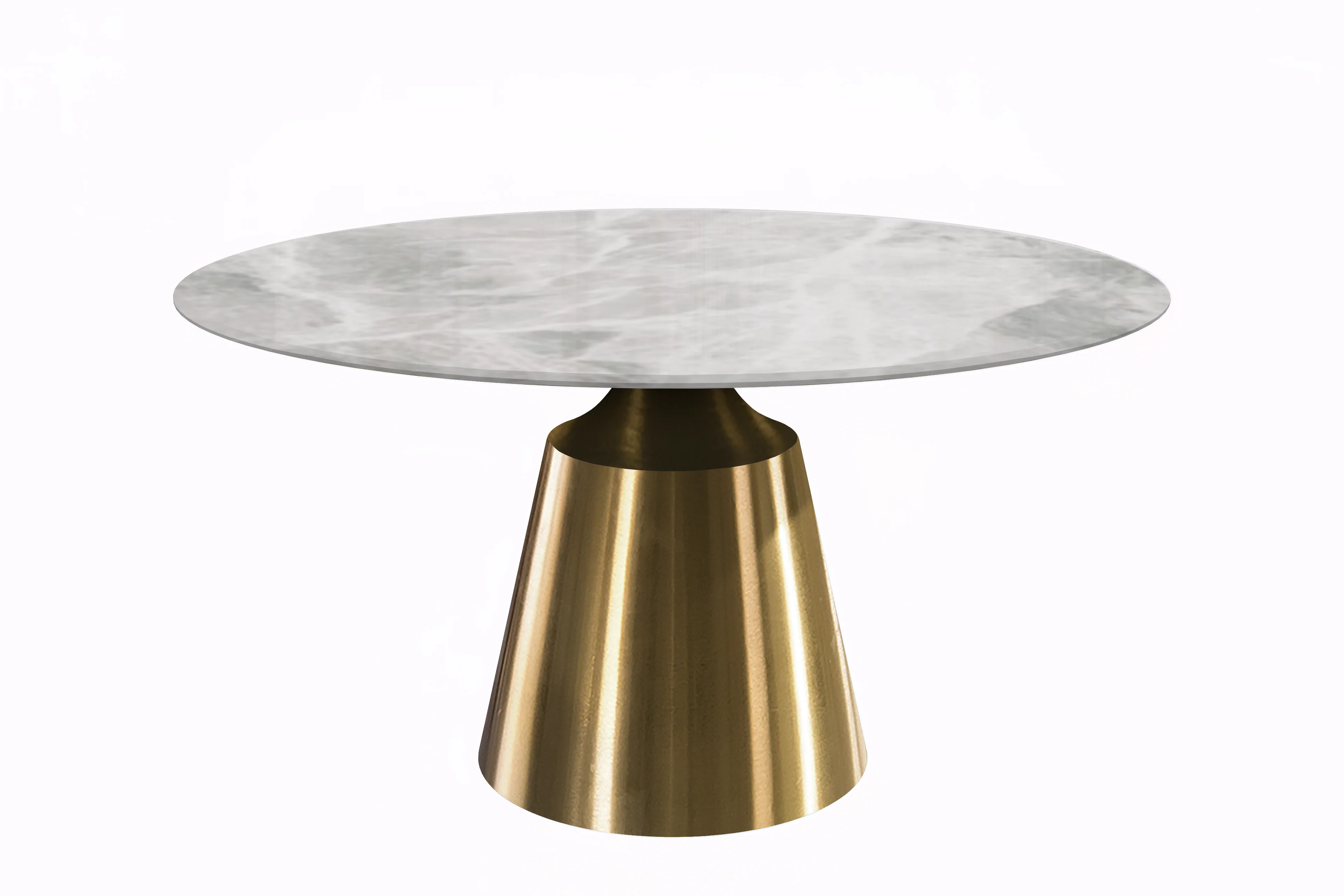 Prynn Series Round Dining Table Gold Base with 60 Round Light Grey Sintered Stone Top